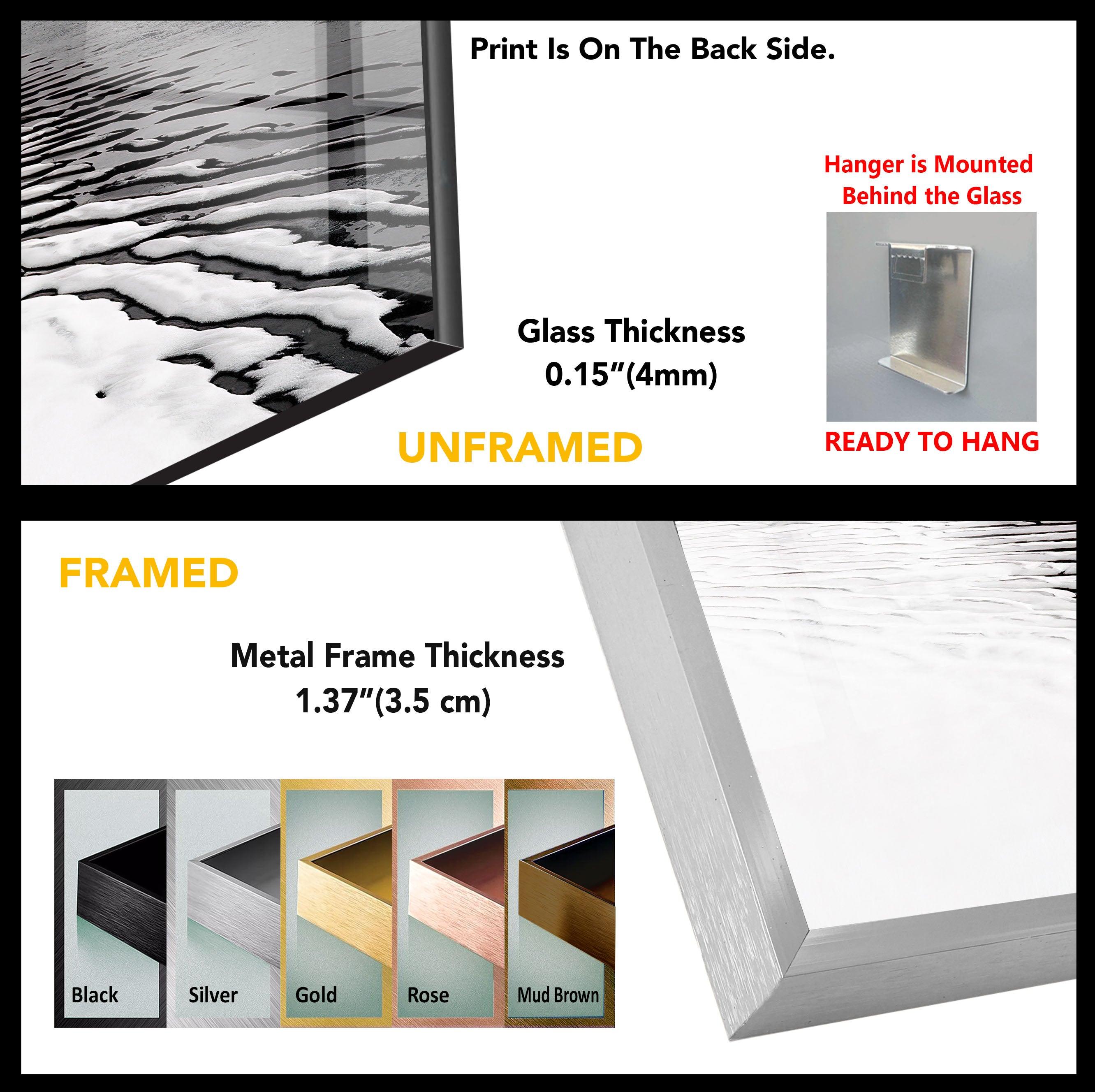 Black and White Seascape Wall Art - Minimalist Ocean View Glass Painting for Living Room, Bedroom & Office Decor