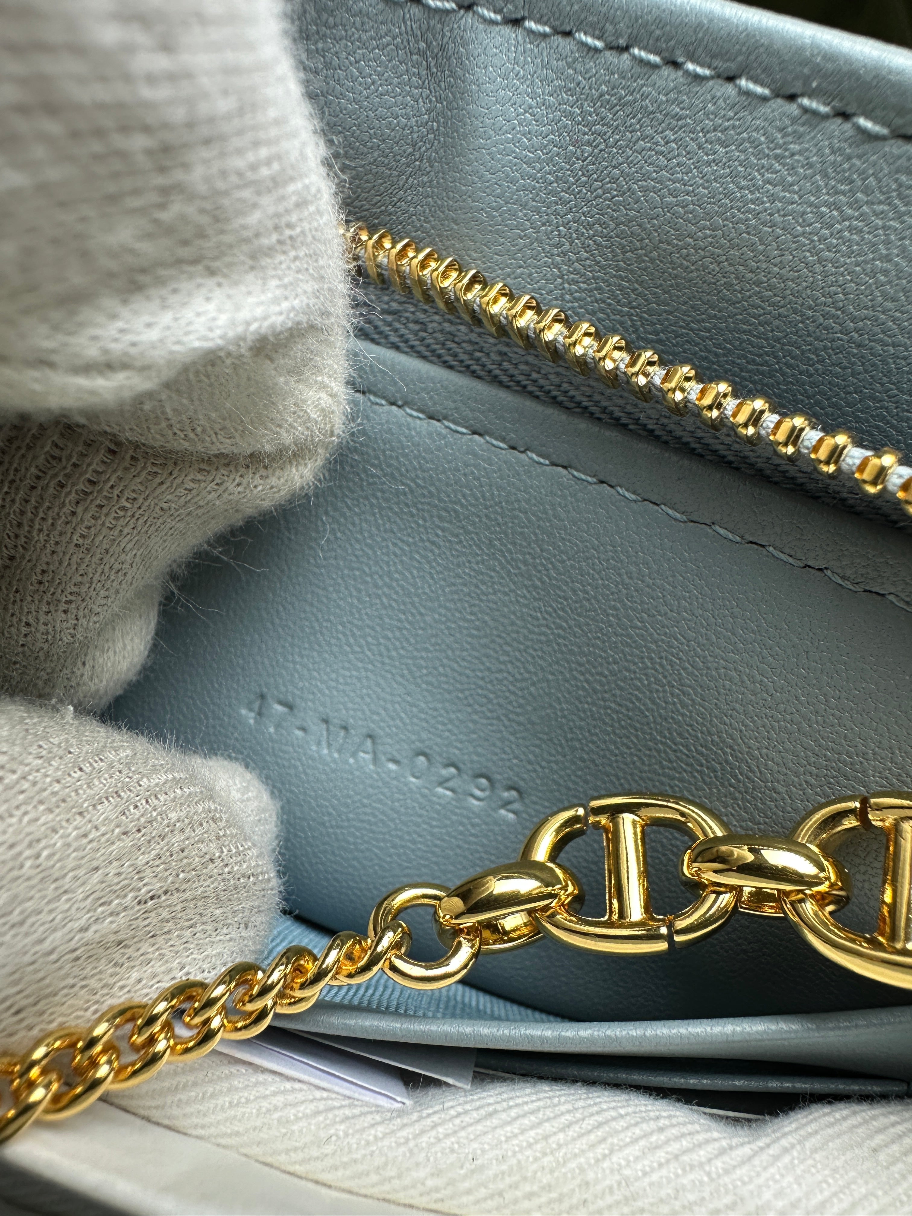 Christian Dior Cloud Blue Quilted Leather Caro Bag with Chain - Luxury Crossbody Pouch for Women, Perfect for Evening Parties & Date Nights