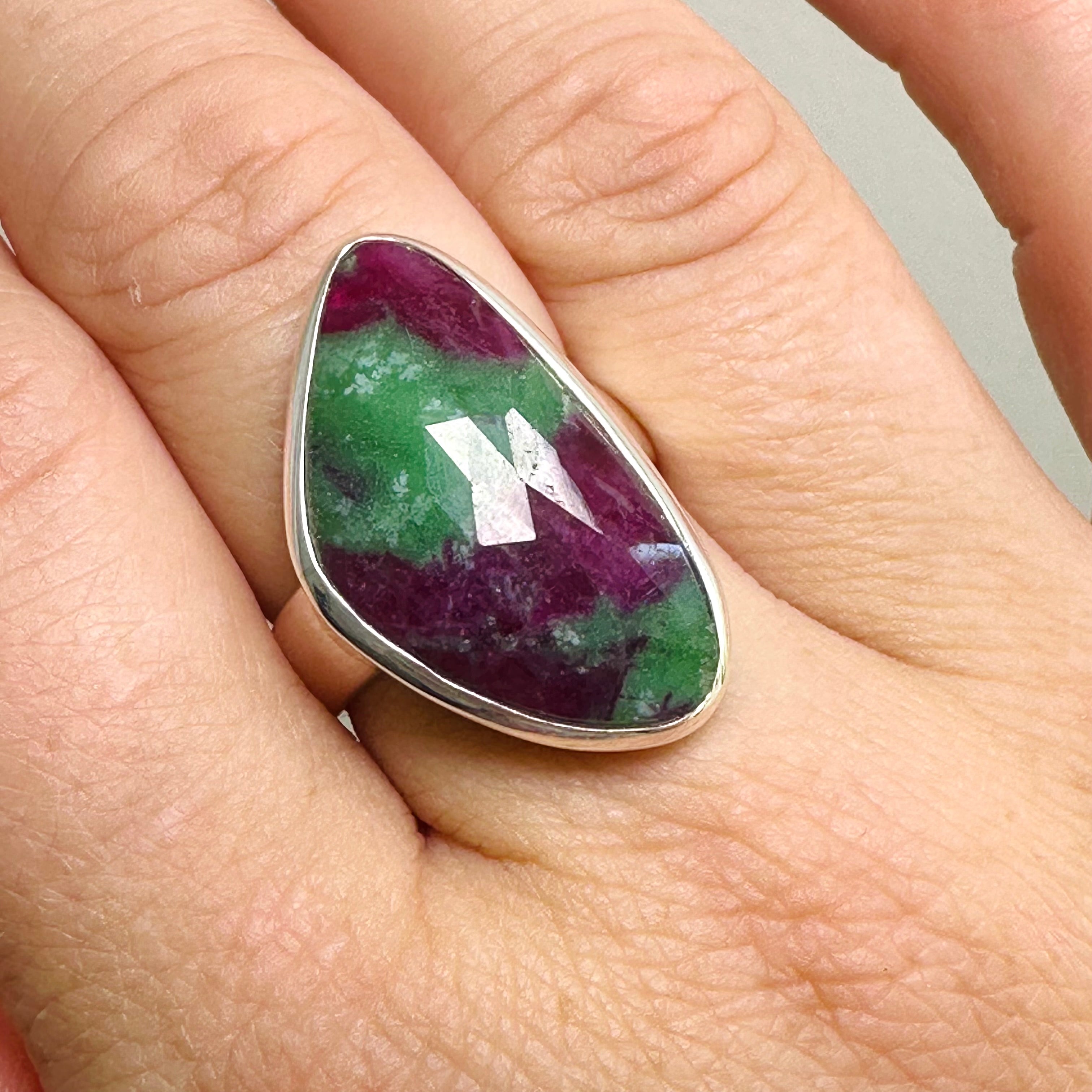 Ruby Zoisite Freeform Checkerboard Faceted Ring Size 8.5 PRGJ824 | Handmade Gemstone Jewelry for Women | Perfect for Spiritual Healing, Meditation & Boho Fashion