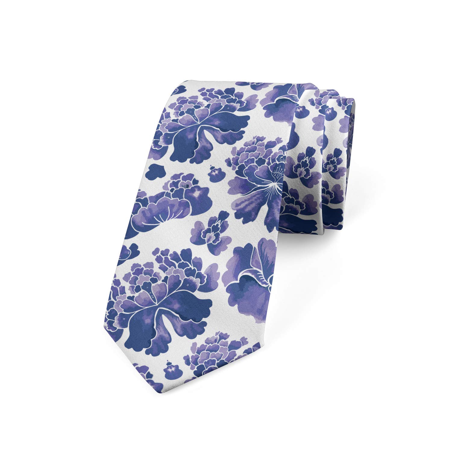 Ambesonne Watercolor Chinese Art Necktie - 3.7 Inch Violet Blue Lavender Dress Tie for Men | Perfect for Weddings, Business Meetings & Formal Events