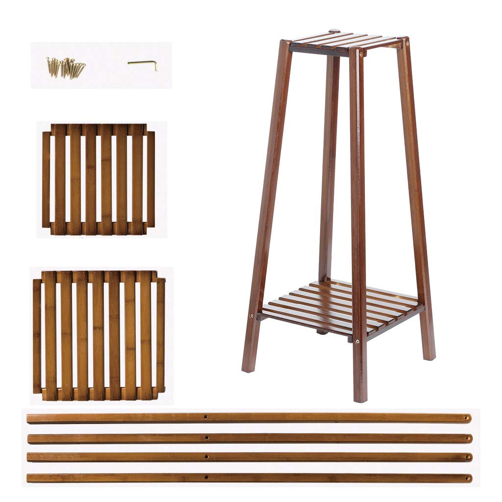 2-Tier Bamboo Plant Stand - 12.6x12.6x29.5 Inch Tall Flower Pot Holder Display Rack for Indoor Plants - Perfect for Home, Office & Small Spaces - US Stock Fast Shipping