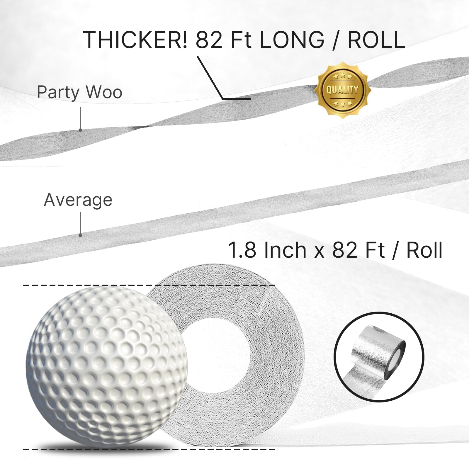 PartyWoo Silver Foil Crepe Paper Streamers - 4 Rolls (328ft Total) for Birthday, New Year's Eve & Wedding Decorations - 1.8