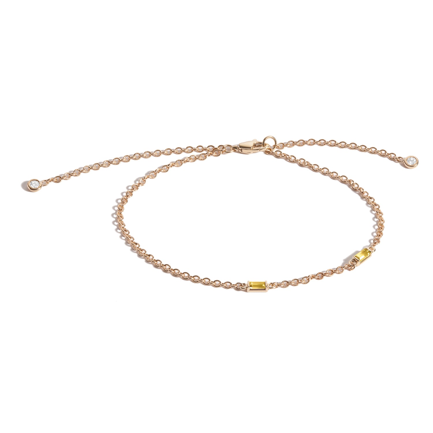 14K Gold Birthstone Baguette Bracelet with Diamond Dangles - Elegant Stackable Jewelry for Women, Perfect Gift for Birthday, Anniversary & Mother's Day