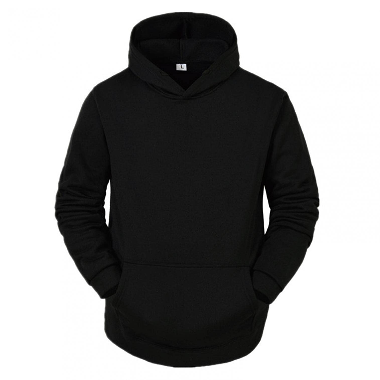 Men's Fashion Hoodie - Black Long Sleeve Solid Color Hooded Sweater with Pocket | Warm Winter Jacket for Casual Wear & Outdoor Activities