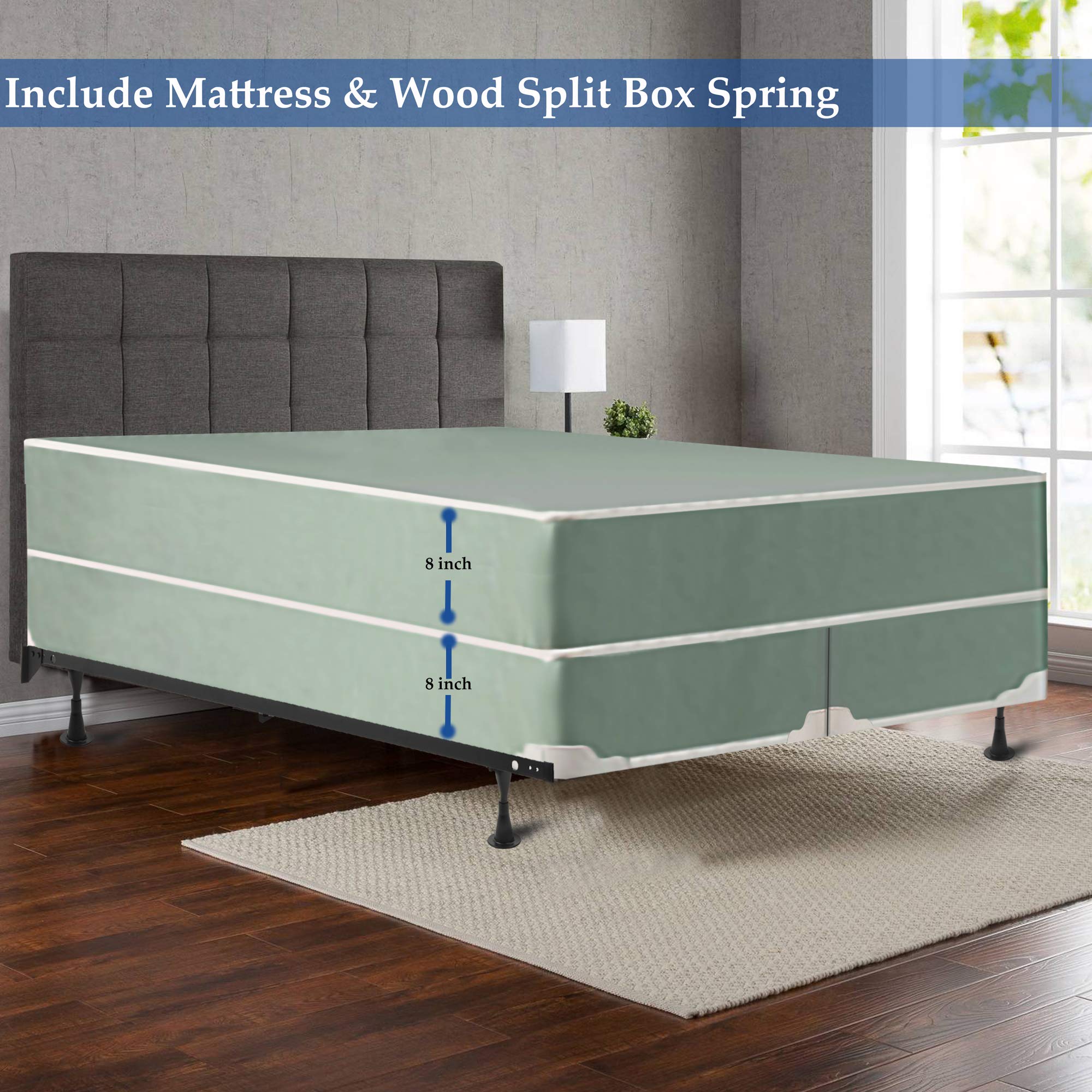 Mayton 8-Inch Firm Double-Sided Waterproof Vinyl Innerspring Mattress with Split Wood Box Spring - King Size | Bedroom Upgrade for Back Support & Guest Room Comfort