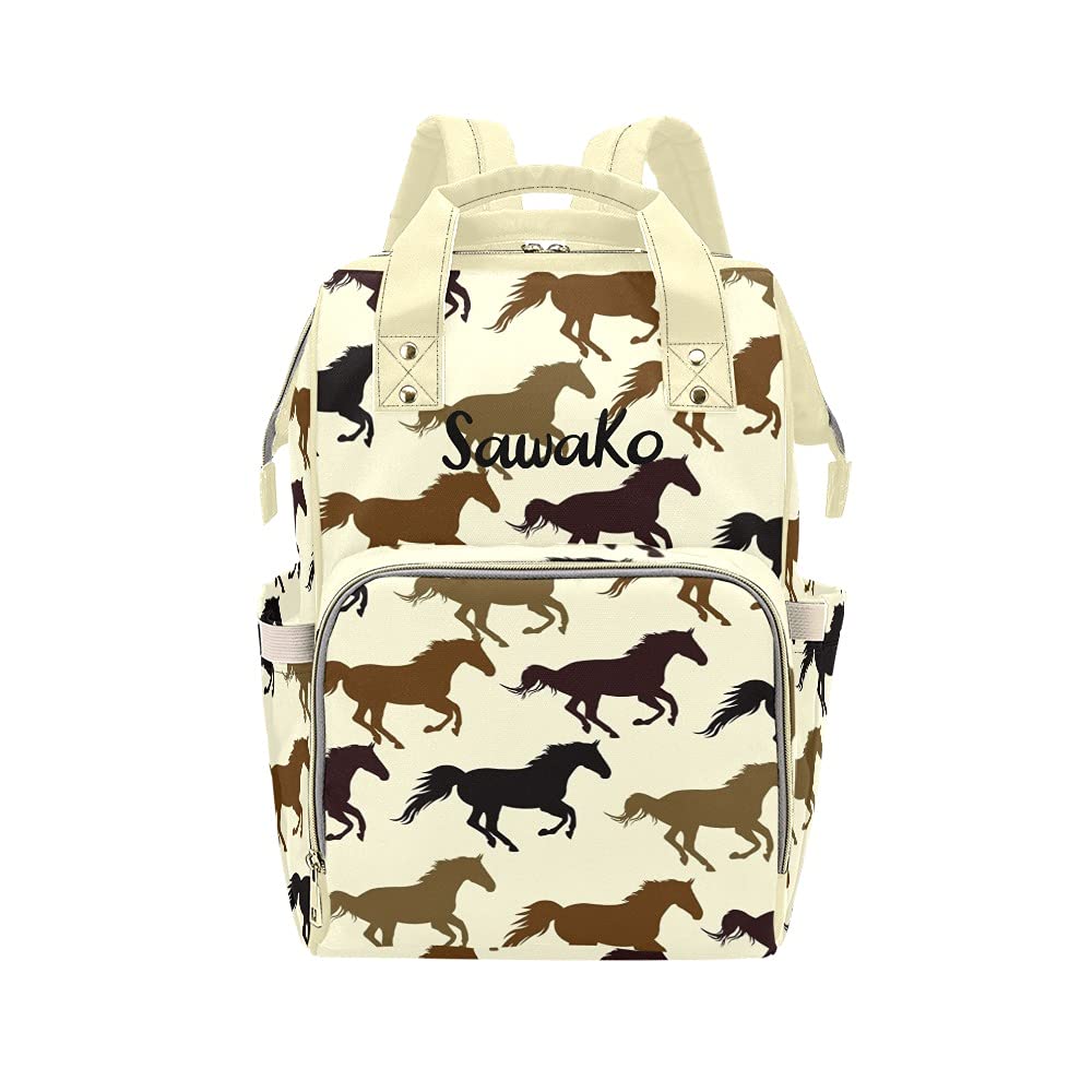 Personalized Animal Running Horse Diaper Backpack - Custom Name Travel Bag for Women & Girls, Perfect for Daycare, Park Outings and Family Trips