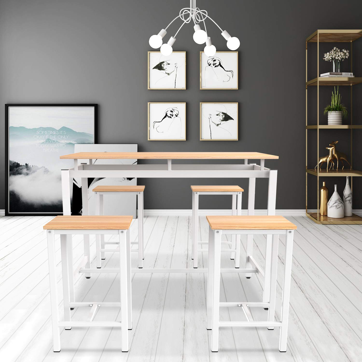 5-Piece White Kitchen Table and Chairs Set for 4 - Compact Breakfast Nook for Small Dining Rooms & Kitchens | Perfect for Family Meals, Coffee Time & Small Space Dining