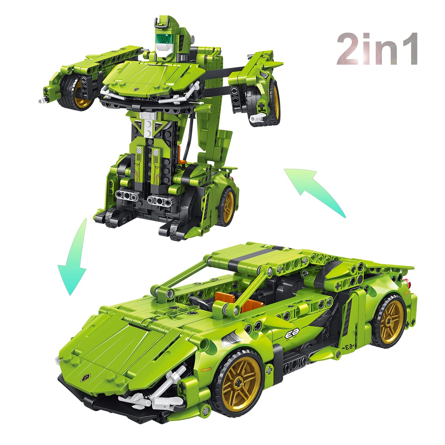 2-in-1 Transformable Robot Car Building Blocks Set - 721 Piece Pull Back Racing Vehicle & Technical Model Kit for Kids & Adults (Ages 6+) | STEM Educational Toy for Creative Play & Birthday Gifts