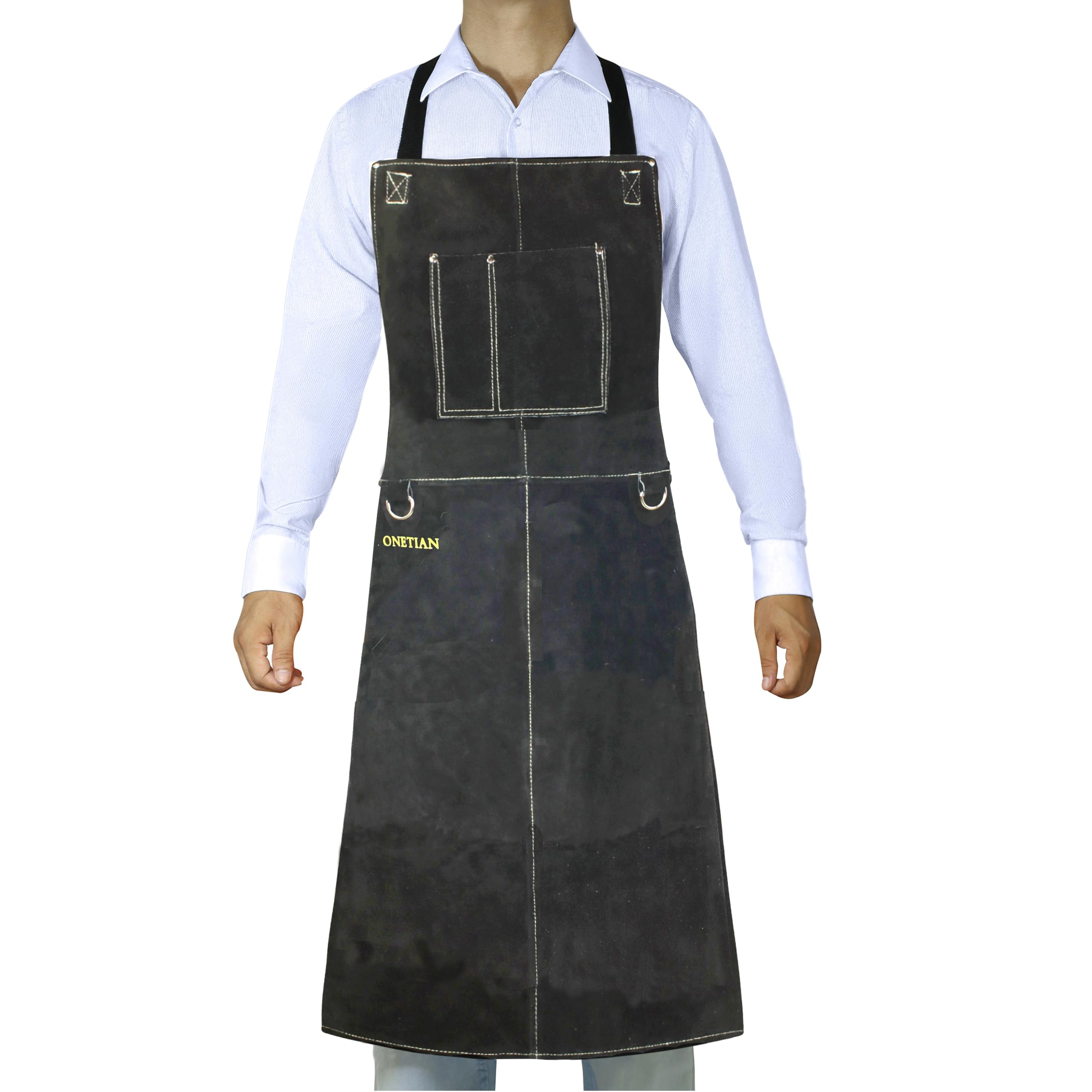 Heavy-Duty Black Leather Welding Apron - Heat & Flame Resistant for Metalworking