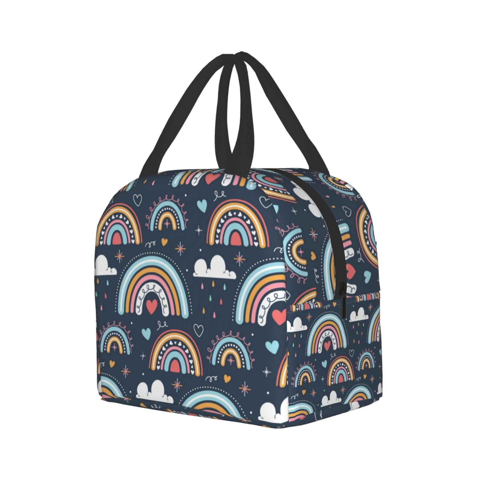 Insulated Navy Rainbow Lunch Box for Women & Men - Reusable Thermal Lunch Bag for Office, School, Camping, Hiking, Picnic, Beach & Travel - Keep Food Fresh All Day