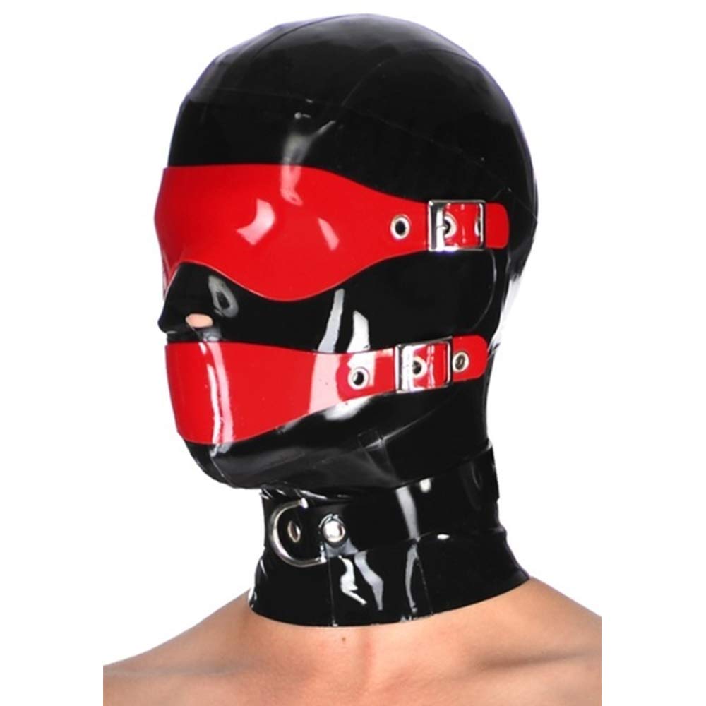 Latex Rubber Full Enclosure Hood with Eyeshade - 0.4mm Thick BDSM Mask for Sensory Play, Fetish Parties & Roleplay - Passion Toys BD09