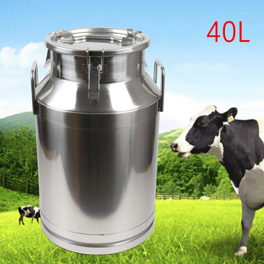 304 Stainless Steel 40L/10.56 Gallon Milk Can with Sealed Lid & Spigot - Food Grade Brewing Bucket for Beer, Wine, Dairy Storage - Perfect for Home Brewing, Farm Use & Commercial Food Processing (Silver)