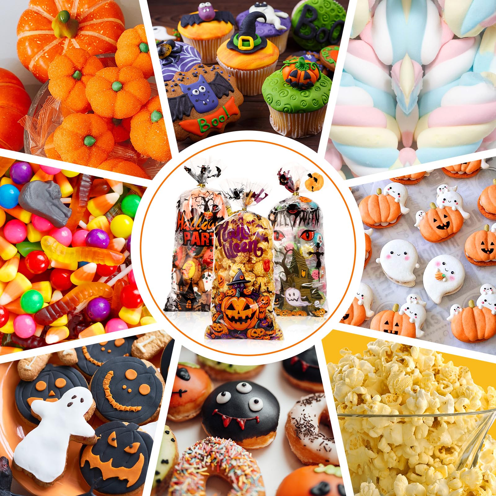 BBPOOL Halloween Treat Bags - 160pcs Clear Plastic Goodie Bags with Twist Ties for Candy, Cookies & Snacks | Trick or Treat Party Favors, Gift Wrapping & Halloween Party Supplies | Perfect for Classroom Treats, Neighborhood Trick-or-Treating & Halloween Events