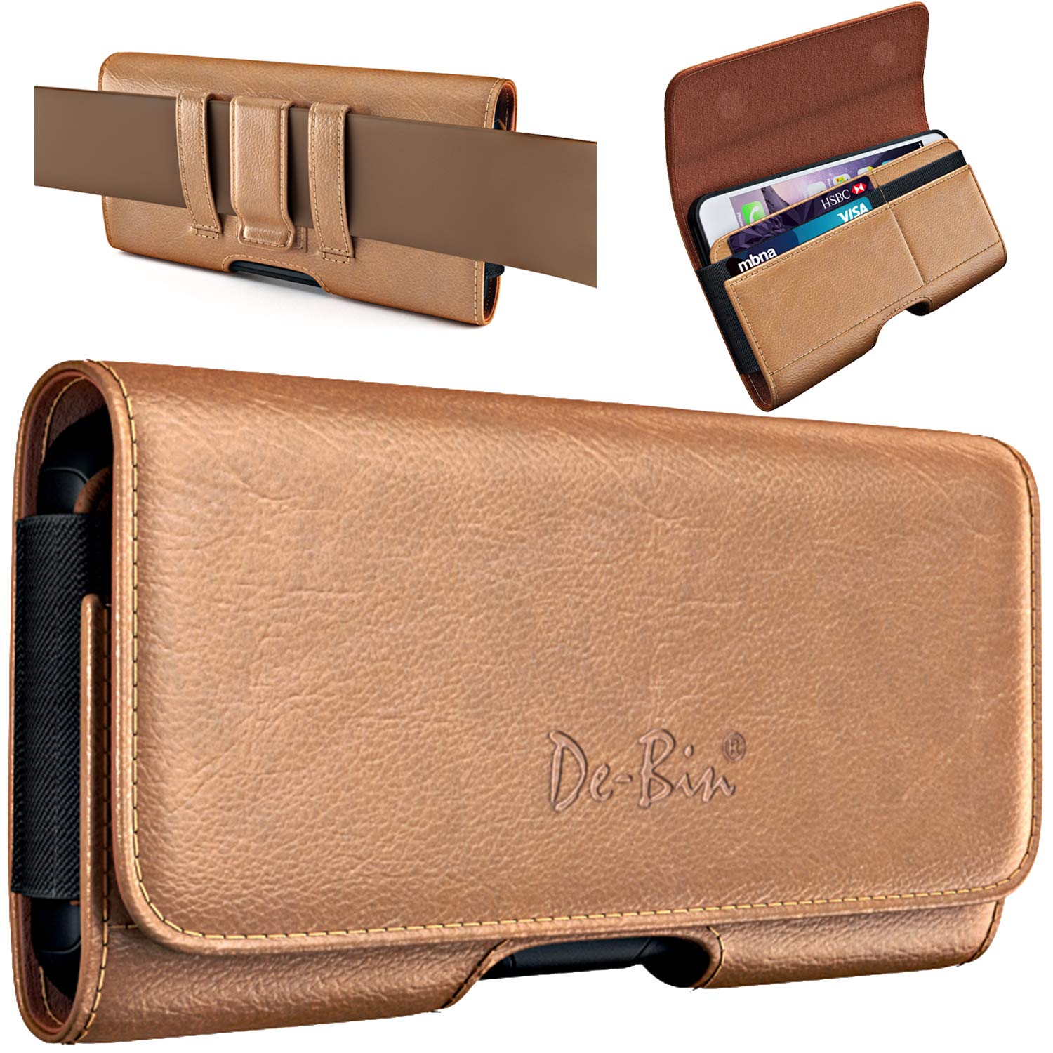 DeBin Leather Phone Holster Belt Clip Case for iPhone 16/15/14/13/12/11/Xs/X/XR - Compatible with Otterbox Commuter - ID Card Pouch & Wallet Holder for Men (Brown) | Perfect for Outdoor Activities, Work & Travel