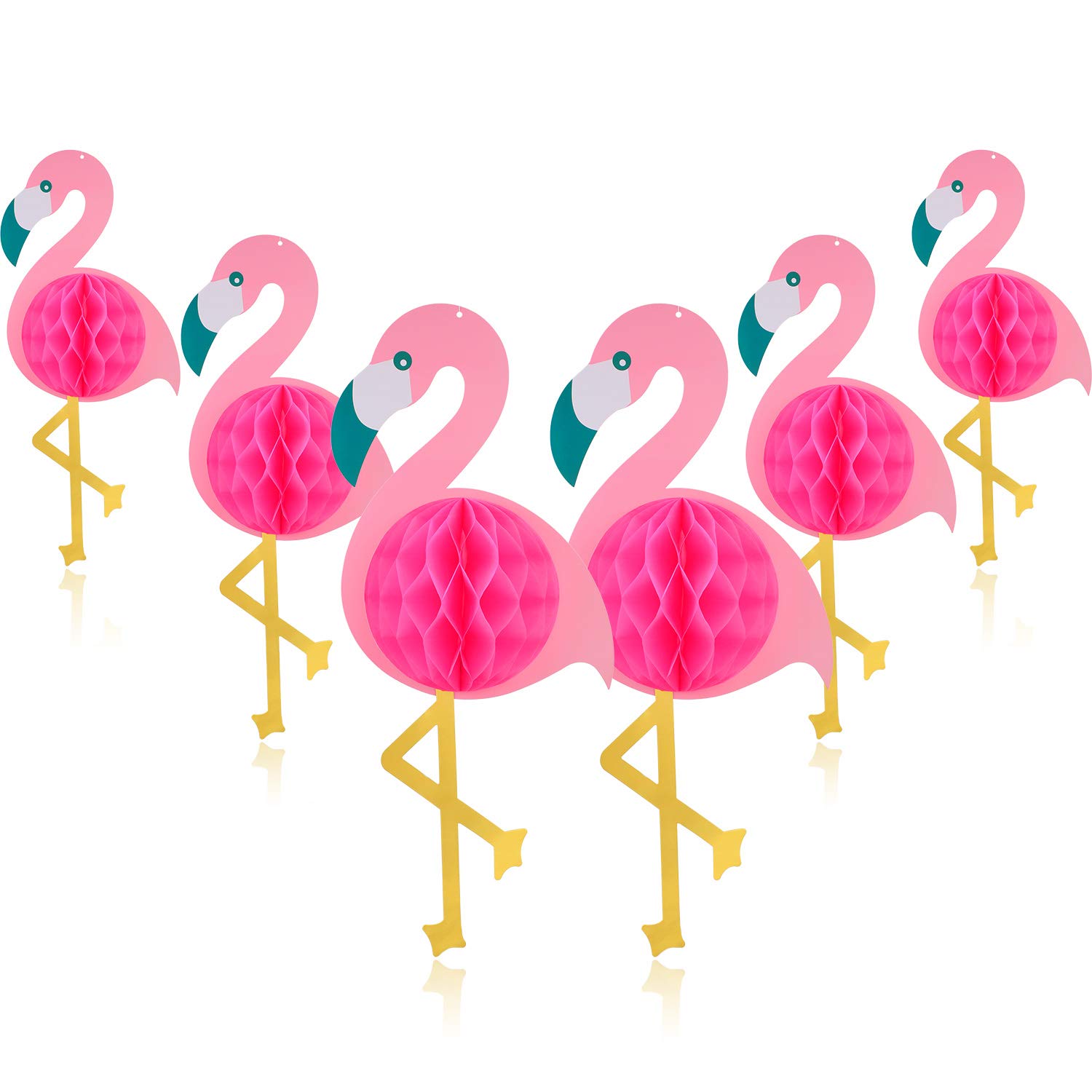 Blulu 6-Piece Flamingo Honeycomb Hanging Decorations - 21.6 Inch Tropical Pink Flamingo Party Decor for Hawaiian Luau, Birthday, Wedding & Summer Holiday Parties - Perfect for Beach Themed Events, Pool Parties & Tropical Home Decor
