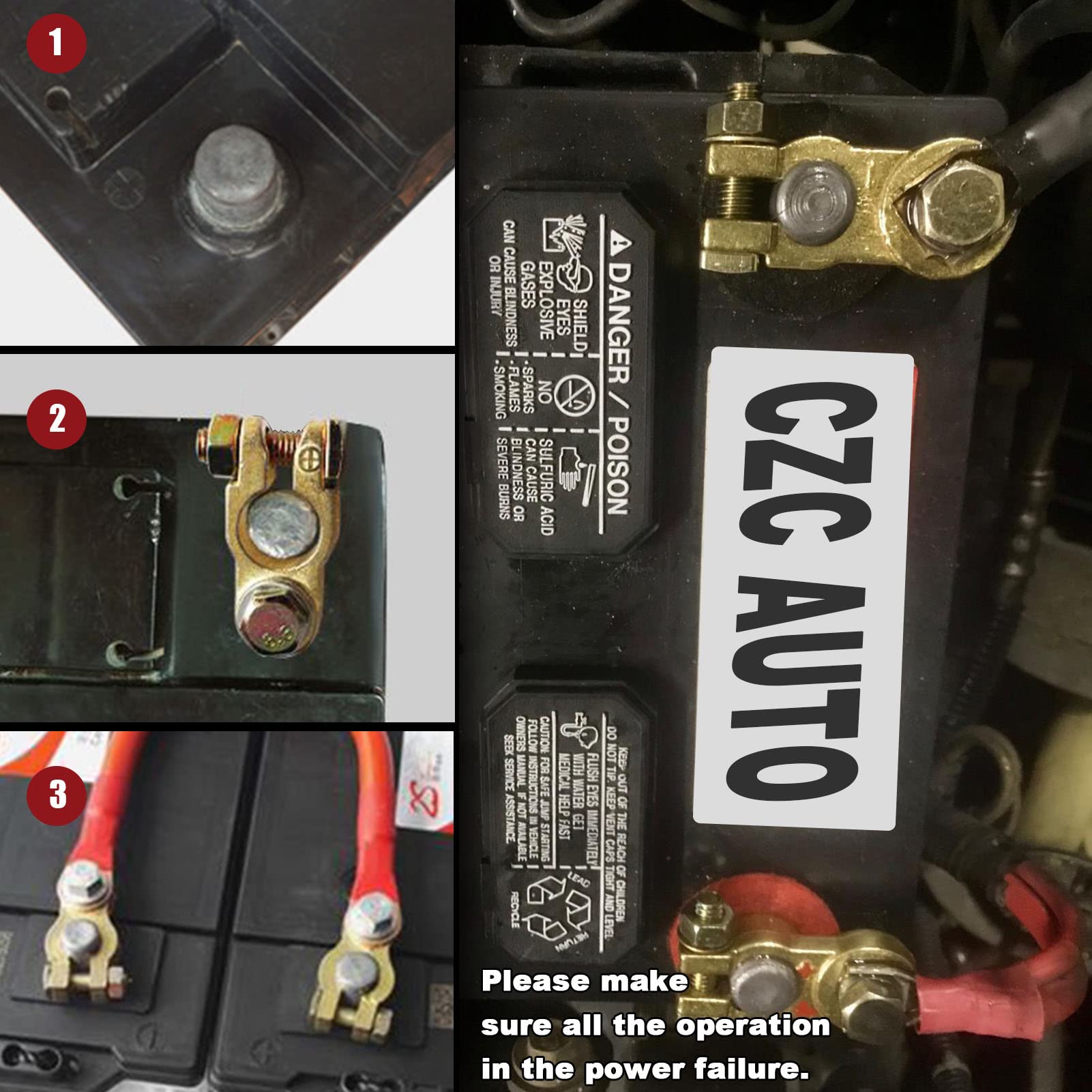 High-Performance CZC AUTO Battery Terminal Connectors - Top Post Car Battery Cable Clamp Set for Car, Truck, Van, RV & Boat (2 Pairs) - Ideal for Vehicle Maintenance & Emergency Power Connections