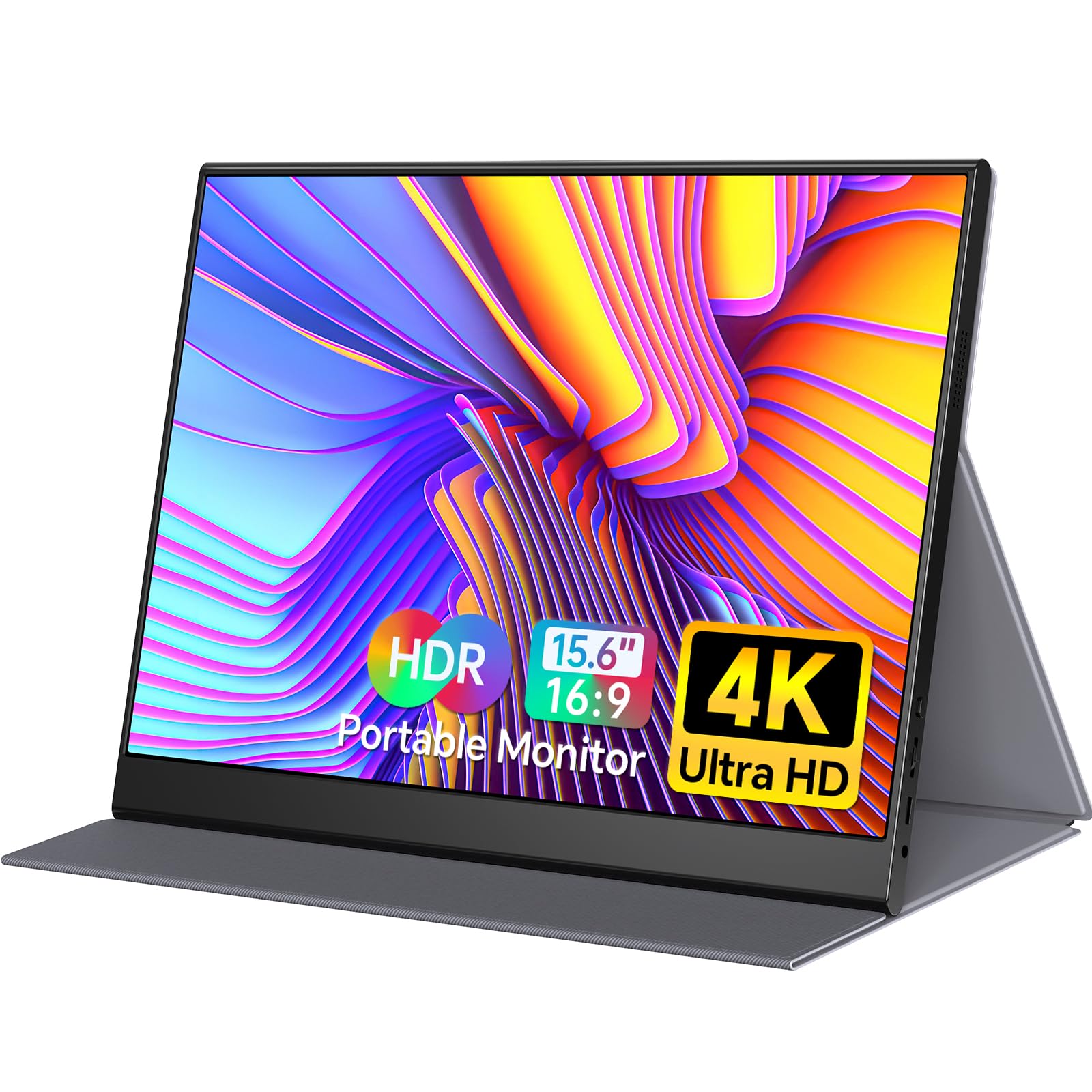 WGK 15.6 Inch 4K UHD Portable Monitor - 3840×2160 IPS Screen with 100% sRGB, USB-C & HDMI, Built-in Speakers for Laptop, MacBook, Gaming (PS5/PS4/Xbox) - Perfect for Work, Travel & Home Entertainment