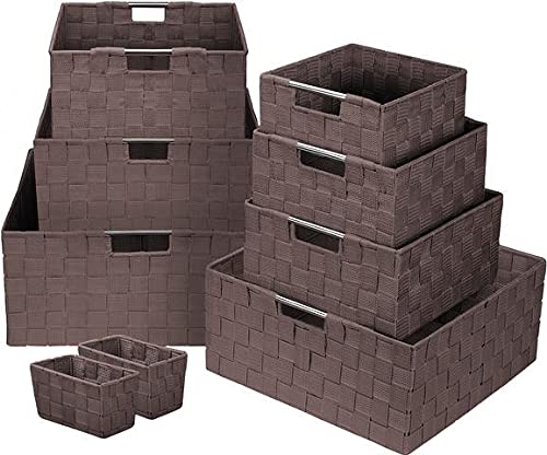 9-Pack Woven Fabric Storage Bins with Handles & Lids - Closet Organizer, Laundry Basket, Bathroom Storage Box for Shelves & Home Organization - Perfect for Bedroom, Kids Room & Dorm Storage Solutions