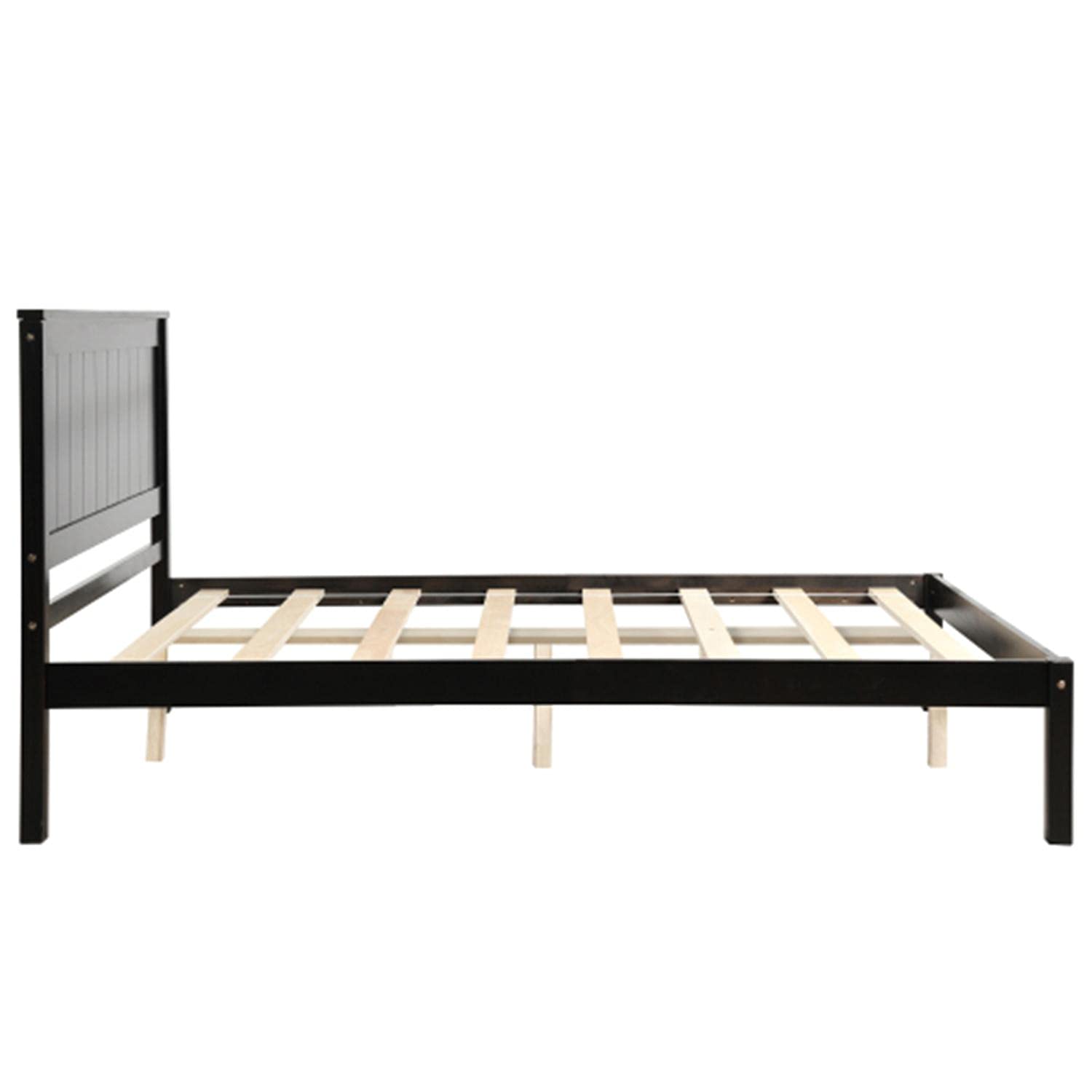 Full Size Platform Bed Frame with Headboard - Solid Wood Slat Support, Under Bed Storage Space - No Box Spring Needed - Easy Assembly, Space Saving Design in Espresso Finish - Perfect for Small Apartments, Guest Rooms & Modern Bedrooms