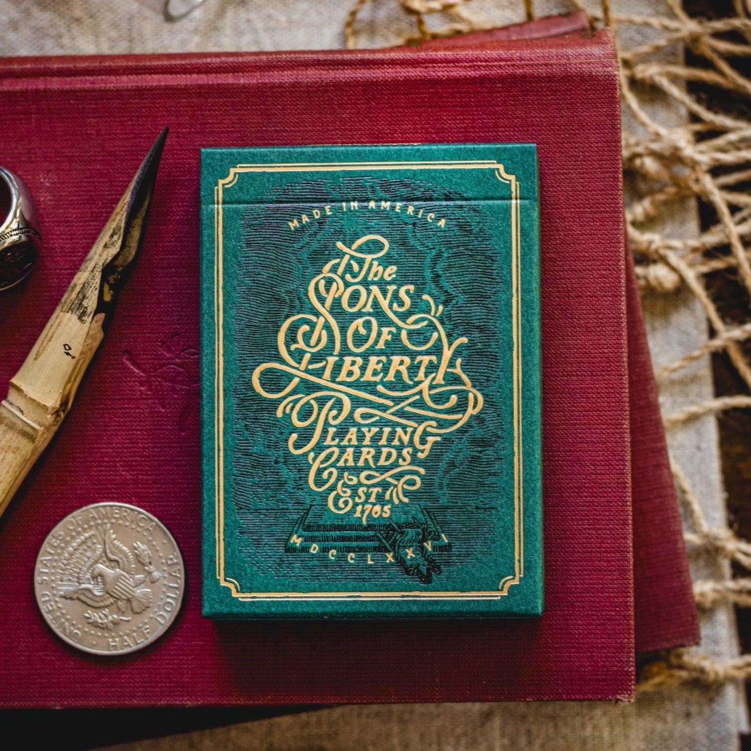 Sons of Liberty Playing Cards - Green Edition | Patriotic American Revolution Theme Deck for Poker, Magic Tricks & Collectors | Perfect for Game Nights, Gifts & History Enthusiasts
