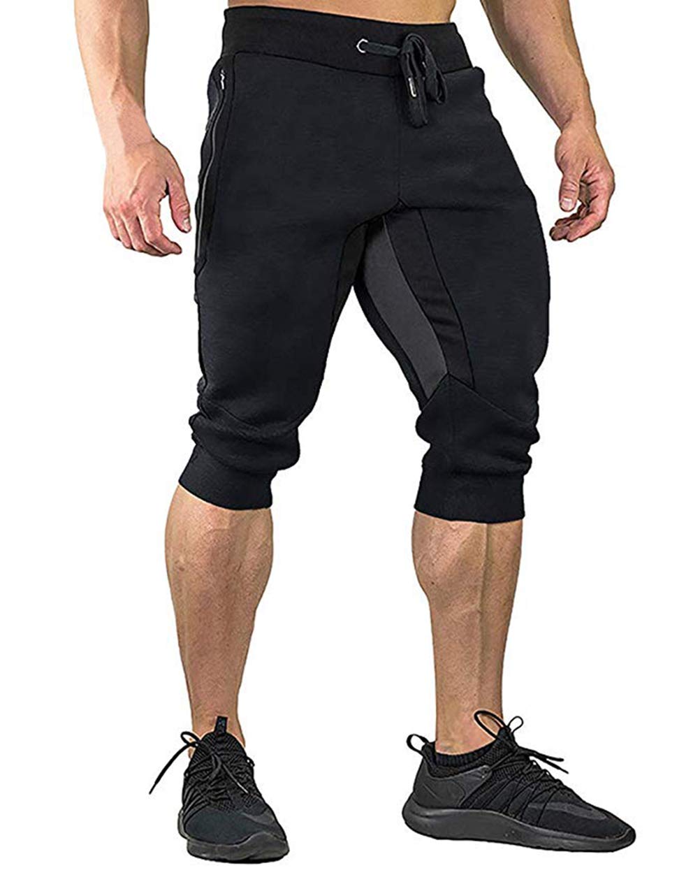 YSENTO Men's 3/4 Capri Pants for Hiking, Running, Gym & Workout - Breathable Athletic Shorts with Zipper Pockets Below Knee - Perfect for Outdoor Activities, Sports & Travel