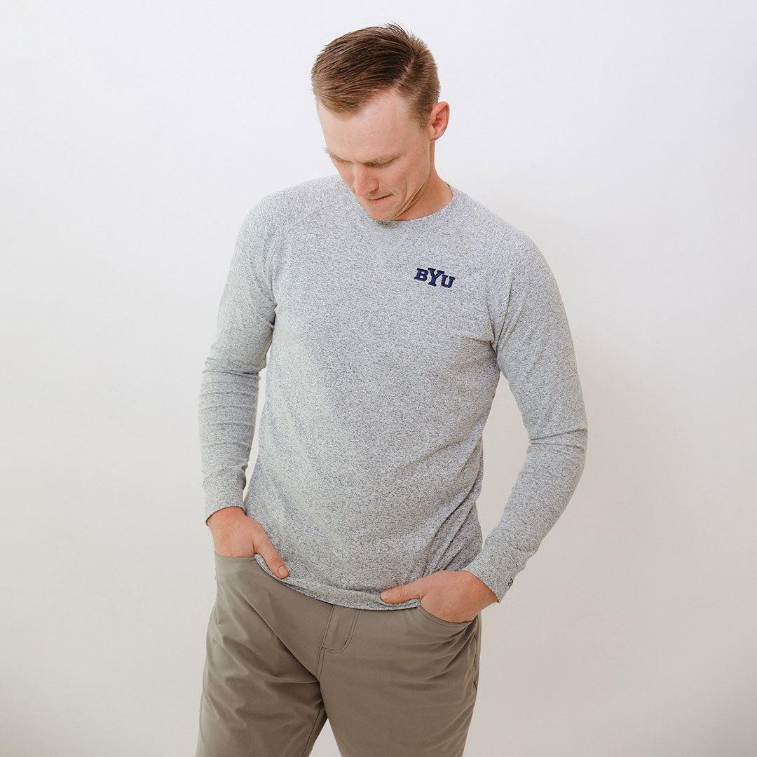 BYU Men's Campus Crew Sweatshirt - Heather Grey - Comfortable Cotton Pullover for College Students - Perfect for School Spirit, Game Days & Casual Wear