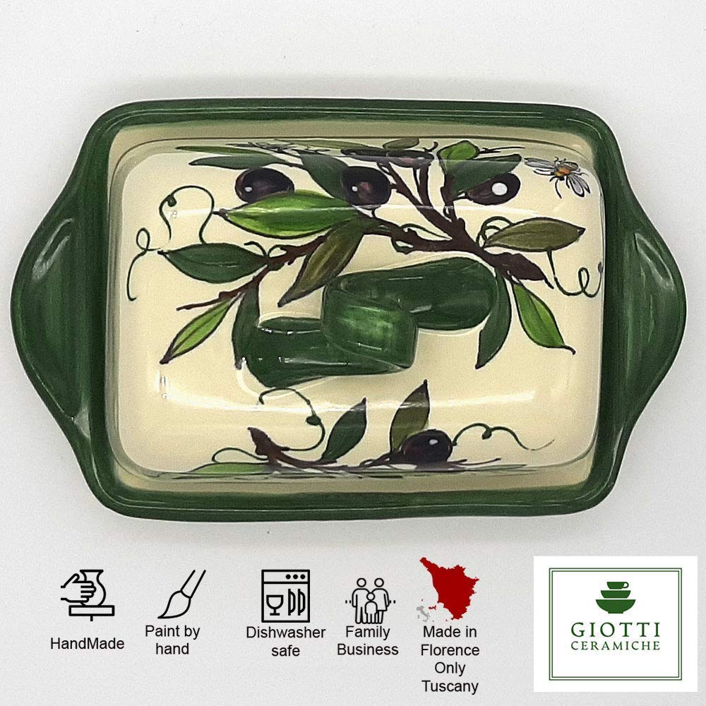 Italian Hand-Painted Ceramic Butter Dish with Lid - 8