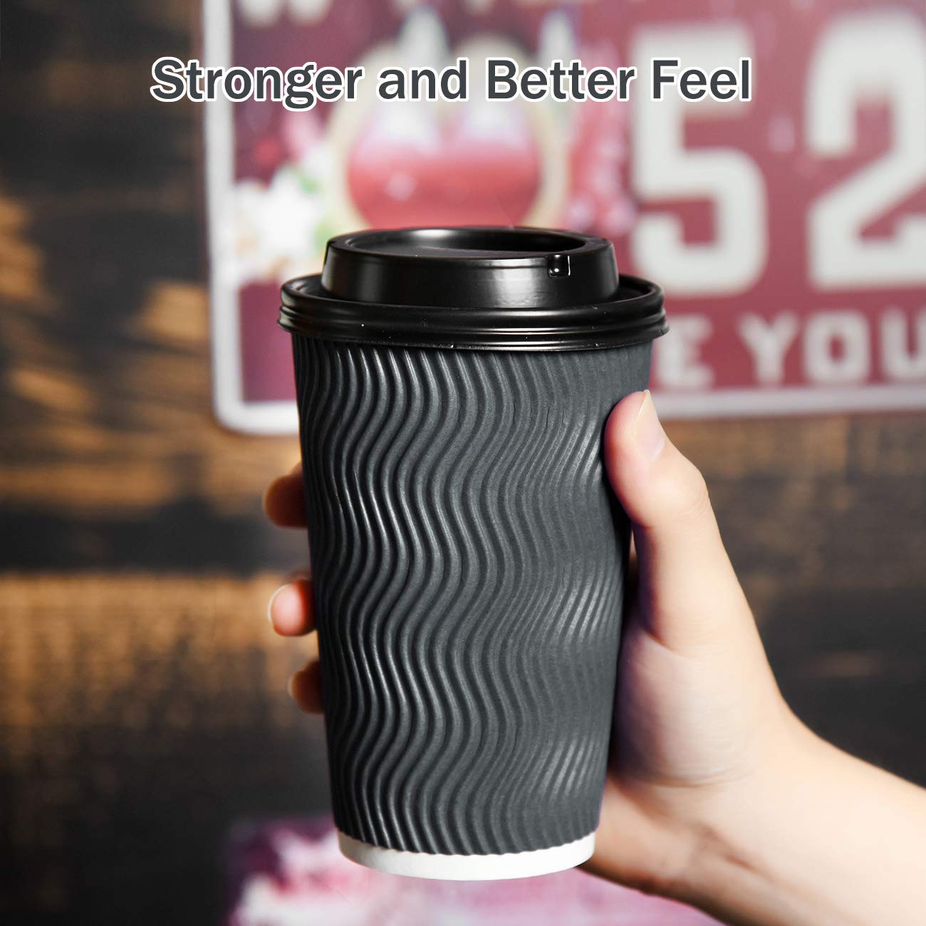 16 oz Disposable Coffee Cups with Lids and Straws - 90 Pack Insulated Paper Cups for Hot & Cold Beverages, Espresso, Tea - Reusable Ripple Design Protects Fingers from Heat - Perfect for Coffee Shops, Offices, and Takeout Drinks