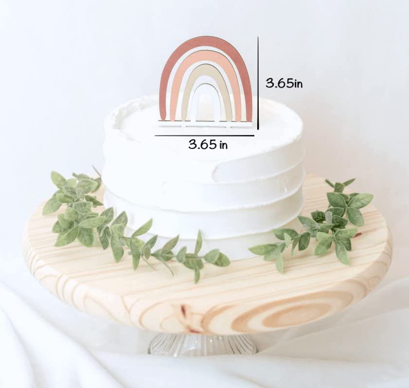 Wooden Boho Rainbow Cake Topper & Happy Birthday Sign - Gender Neutral Baby Shower & Birthday Party Decor for Boys and Girls | Boho Rainbow Theme Cake Decoration for Baby Showers, First Birthdays & Gender Reveal Parties