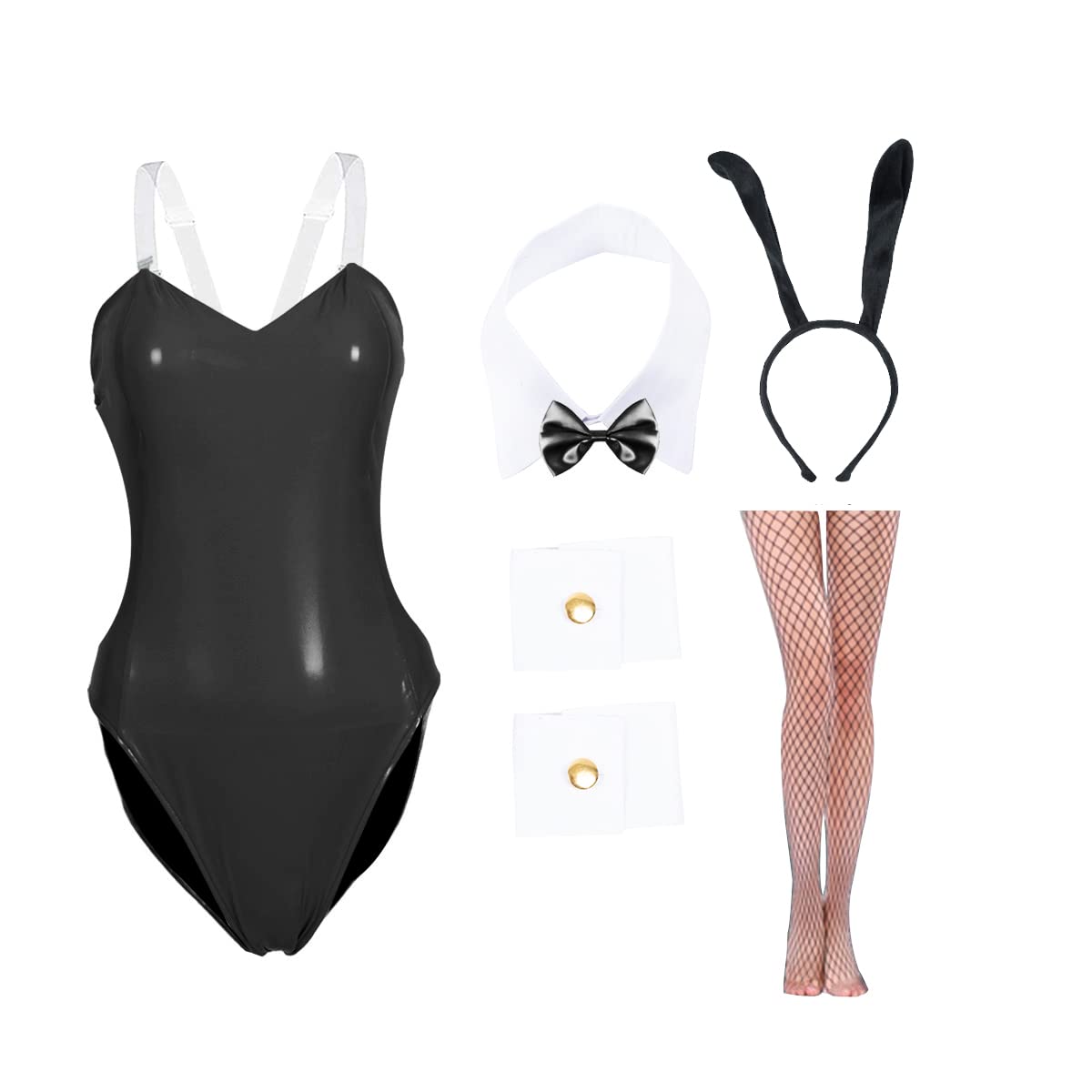 Sexy Bunny Romper One Piece Underbust Corset Lingerie Bodysuit - Anime Cosplay Costume with Stockings Set for Women | Roleplay, Valentine's Gift, Boudoir Photoshoot