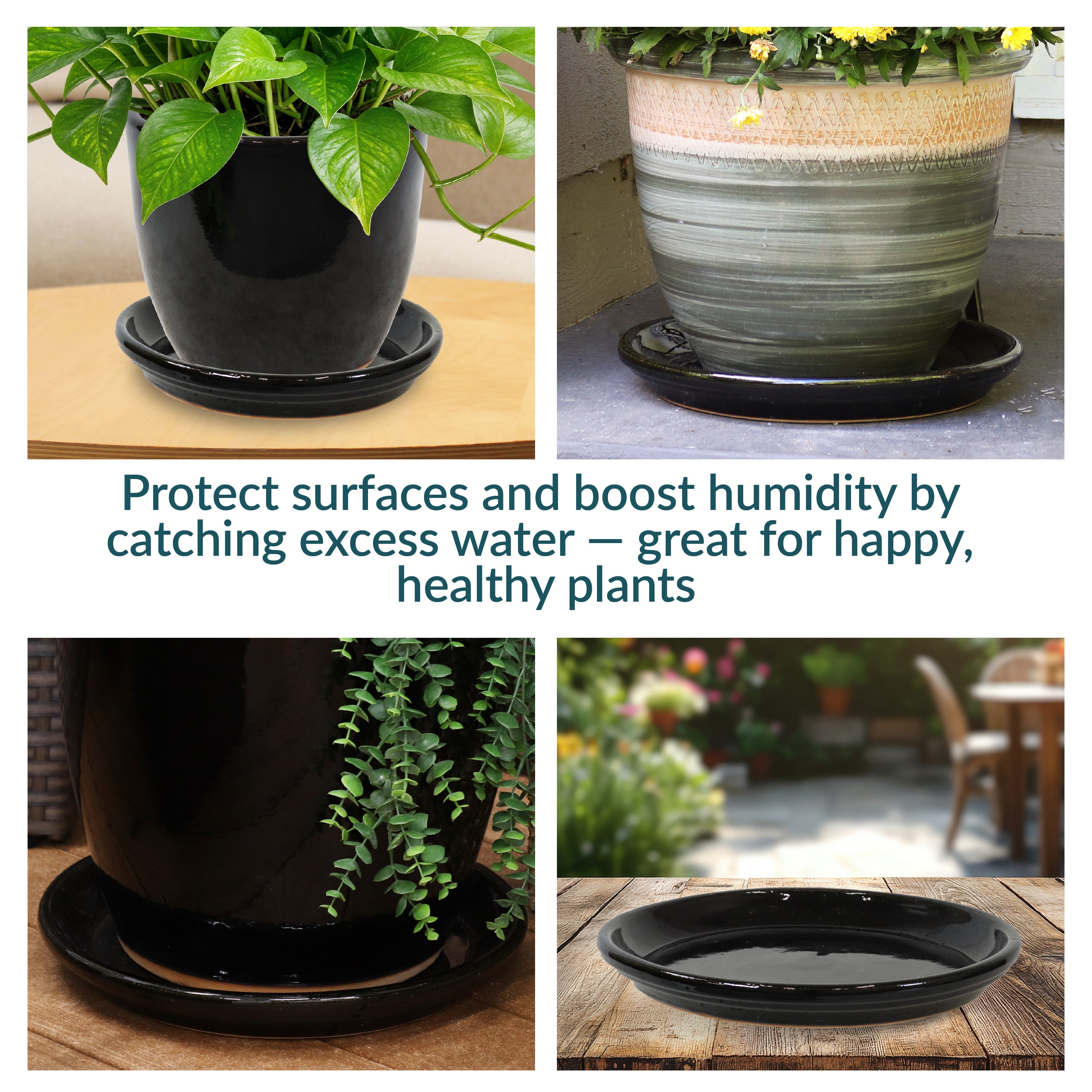 Sunnydaze Set of 2 Glazed Ceramic Planter Saucers - 6 Inch Flower Pot Trays for Indoor & Outdoor Plants - Perfect for Drainage and Protecting Surfaces