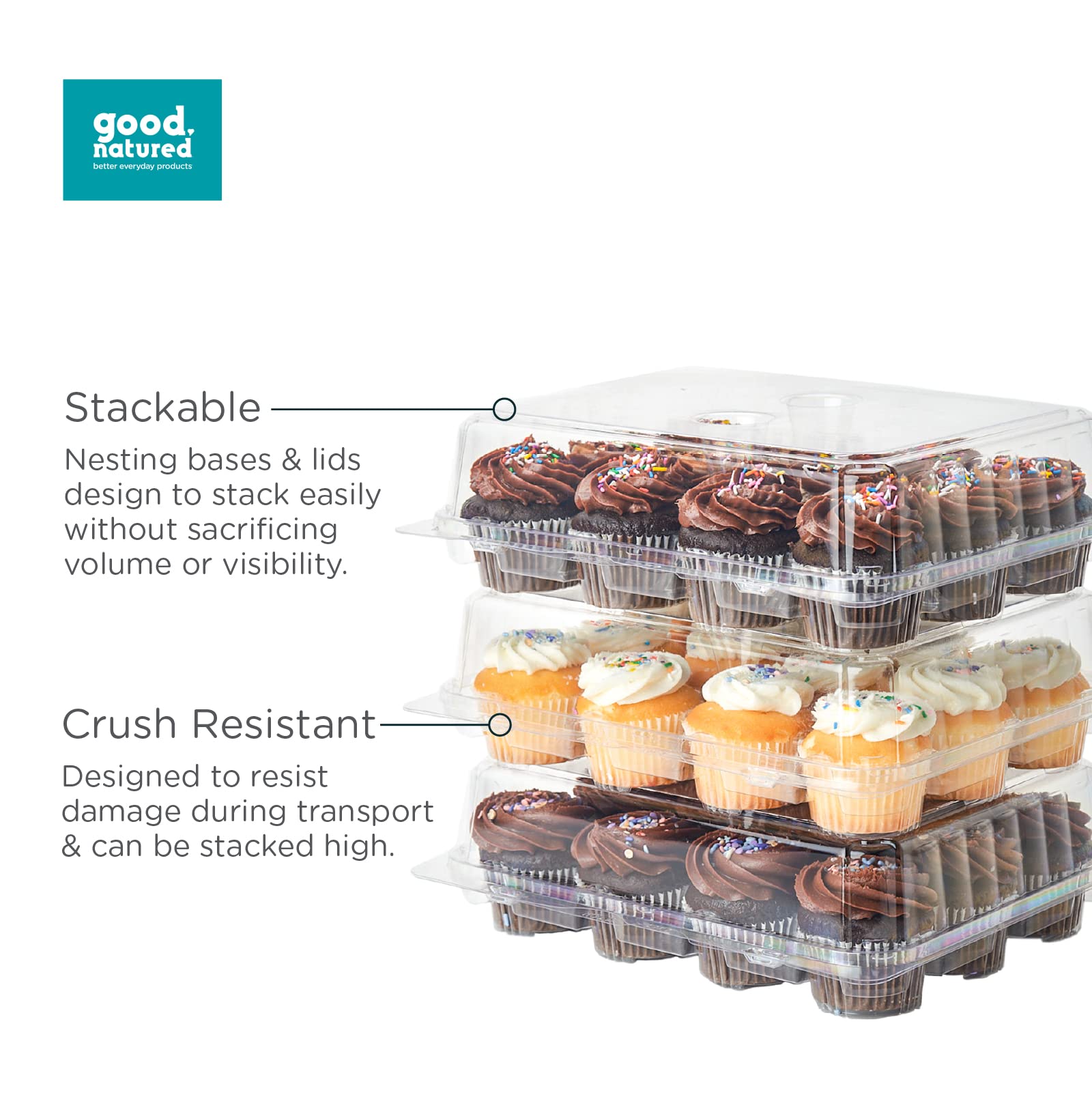 Eco-Friendly 12-Pack Classic Cupcake & Muffin Containers - 100% Plant-Based, BPA-Free Clear Baking Boxes with Lids (3