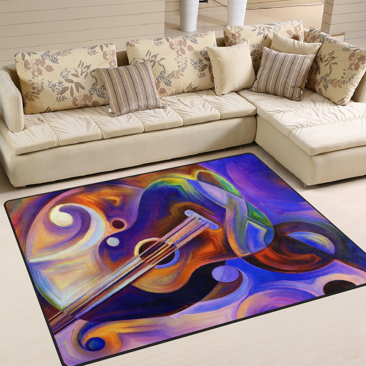 ALAZA Abstract Music Note Area Rug 7' x 5' - Soft Non-Slip Living Room & Bedroom Carpet - Perfect for Music Lovers, Home Decor, and Cozy Spaces