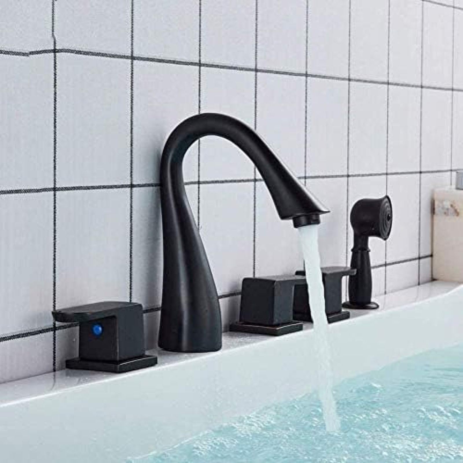 CRJUS Black Bronze Kitchen Faucet with Pull-Out Sprayer - 3-Handle Widespread Deck Mount Bathroom Sink & Bathtub Faucet Set - Durable Brass Construction for Modern Kitchens & Bathrooms | Perfect for Cooking, Washing Dishes & Bathing