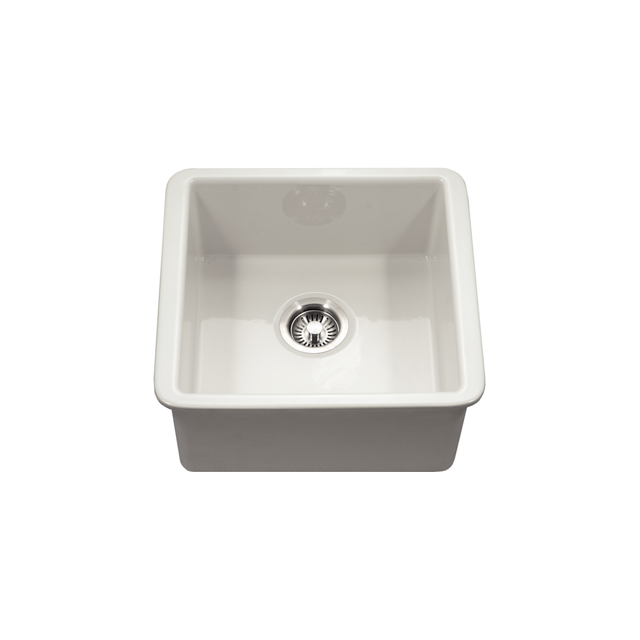 Houzer Platus Series 20 Fireclay Undermount Square Single Bowl Bar/Prep Sink - PTB 2020 BQ Biscuit Color | Durable Kitchen Sink for Bar, Prep Station & Small Kitchen Spaces