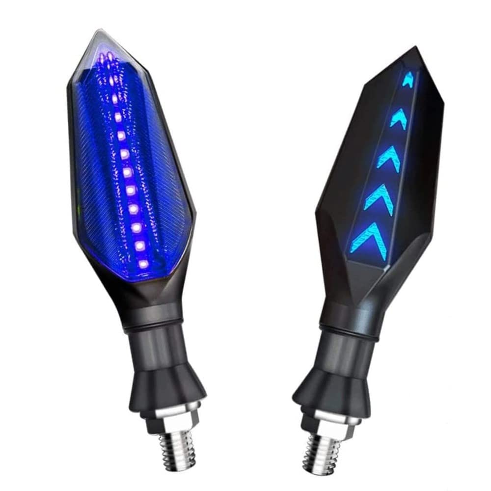 Universal Motorcycle LED Turn Signal Lights - Front & Rear Indicators with Blue Flowing & Daytime Running Lights, Waterproof 12V 17LEDs (2-Pack) - Perfect for Harley, Honda, Yamaha & Cruiser Bikes