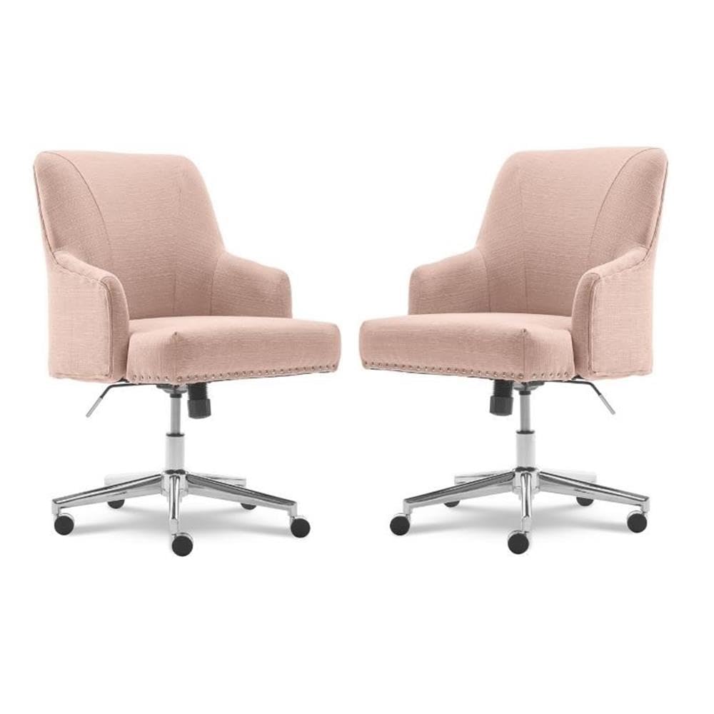 Home Square 2-Piece Twill Fabric Office Chair Set in Blush Pink - Ergonomic Home Office Chairs for Comfortable Workspace & Study