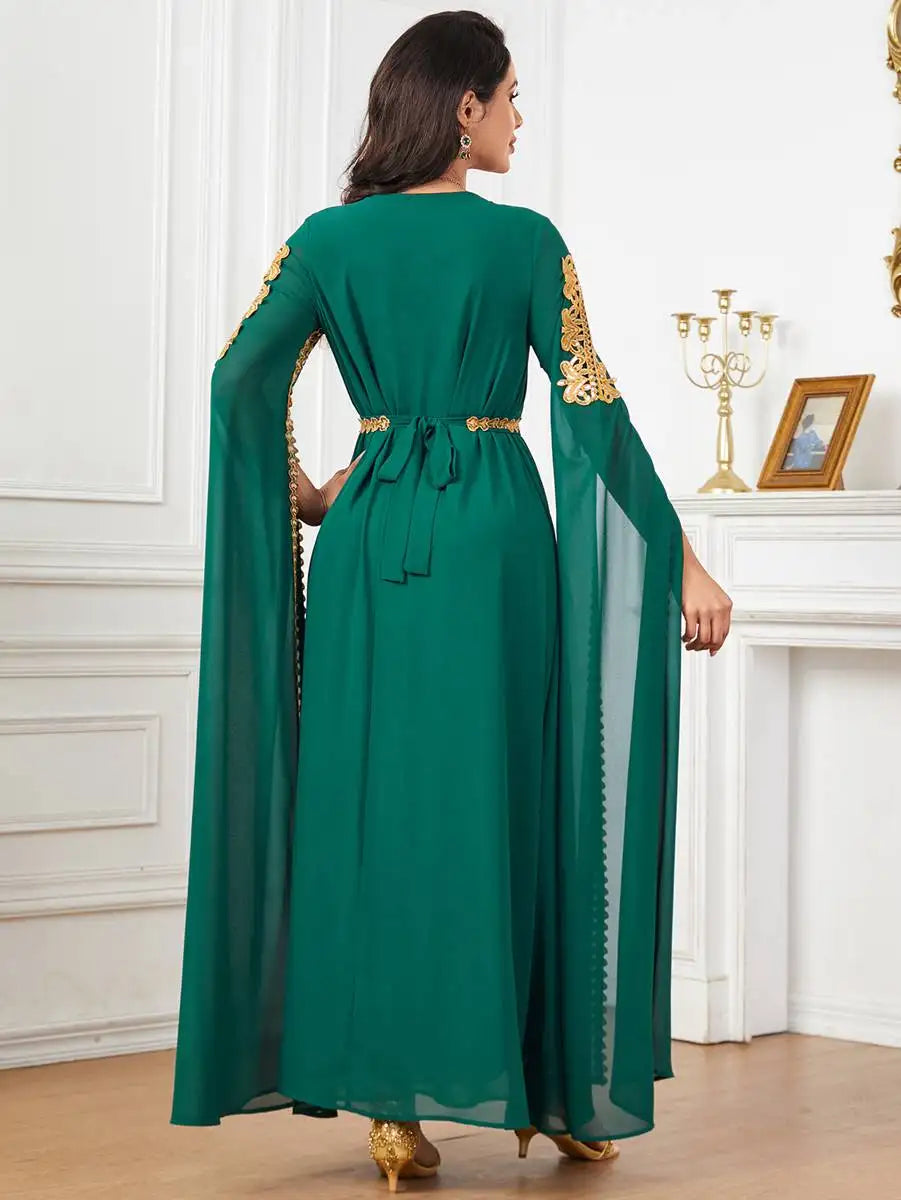 Elegant Eid Arab Caftan Dress with Flowy Chiffon Fabric and Raglan Sleeves - Perfect for Eid Celebrations, Weddings & Special Occasions