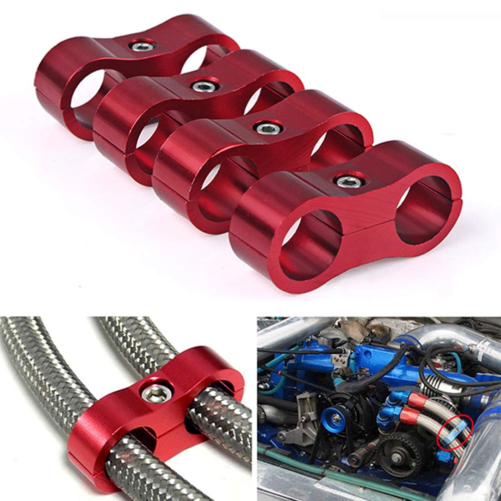 10AN Aluminum Hose Separator Clamp - Fuel, Oil, Brake, Water & Gas Line Adapter (Red, 4-Pack) - Perfect for Automotive, Marine & Industrial Fluid Transfer Systems