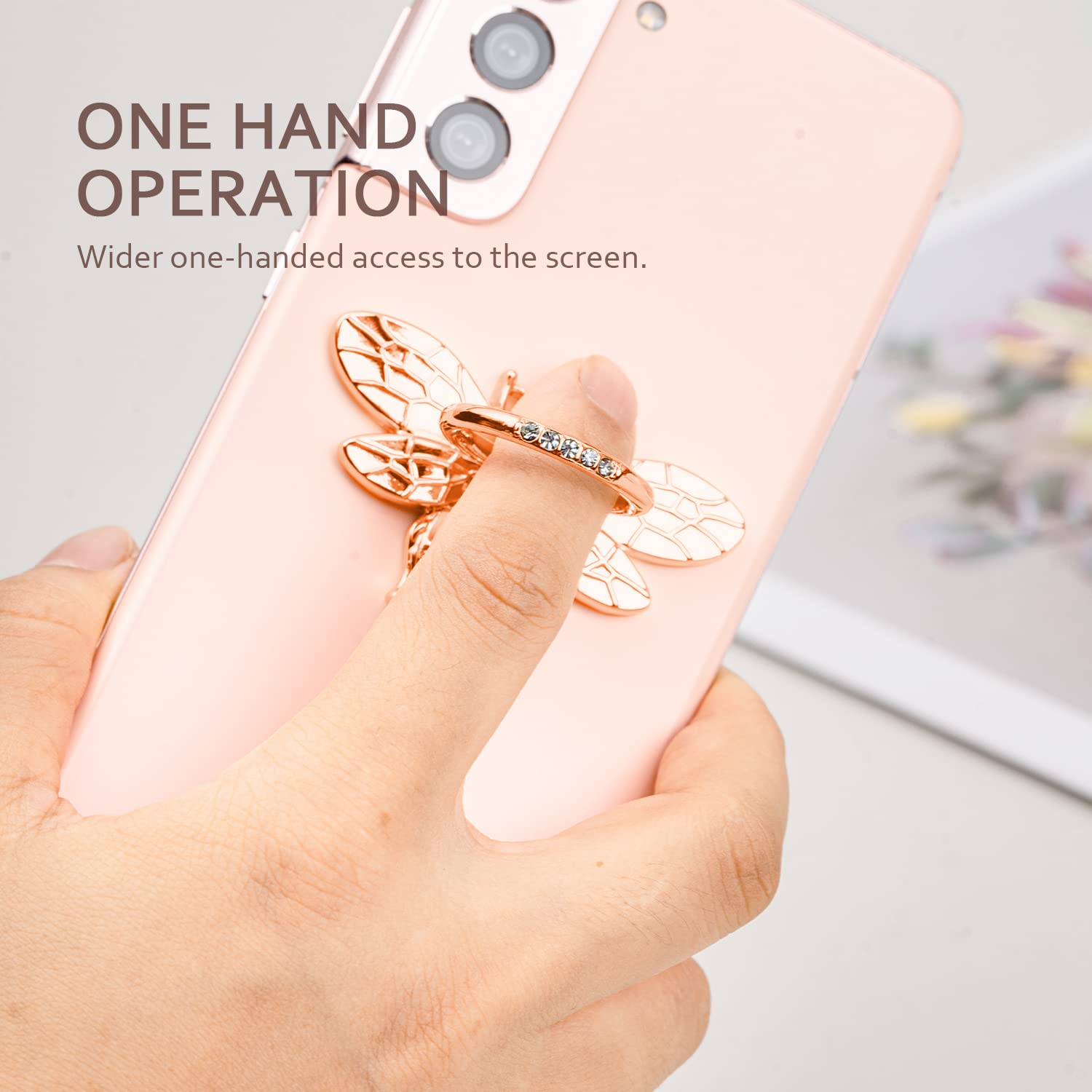 Allengel Cute Bee Phone Ring Grip Holder - Bling Phone Ring Stand for iPhone & Android, Rose Gold - Perfect for Selfies, Videos & Secure Grip While Shopping or Traveling