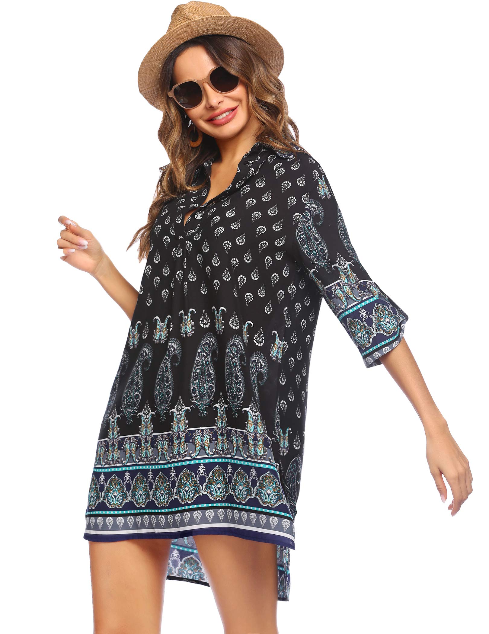 SHESHOW Women's Lightweight Loose Button Down Beach Cover Up Shirt Dress - Swimwear Cover Up, Summer Beachwear for Pool, Vacation & Outdoor Activities
