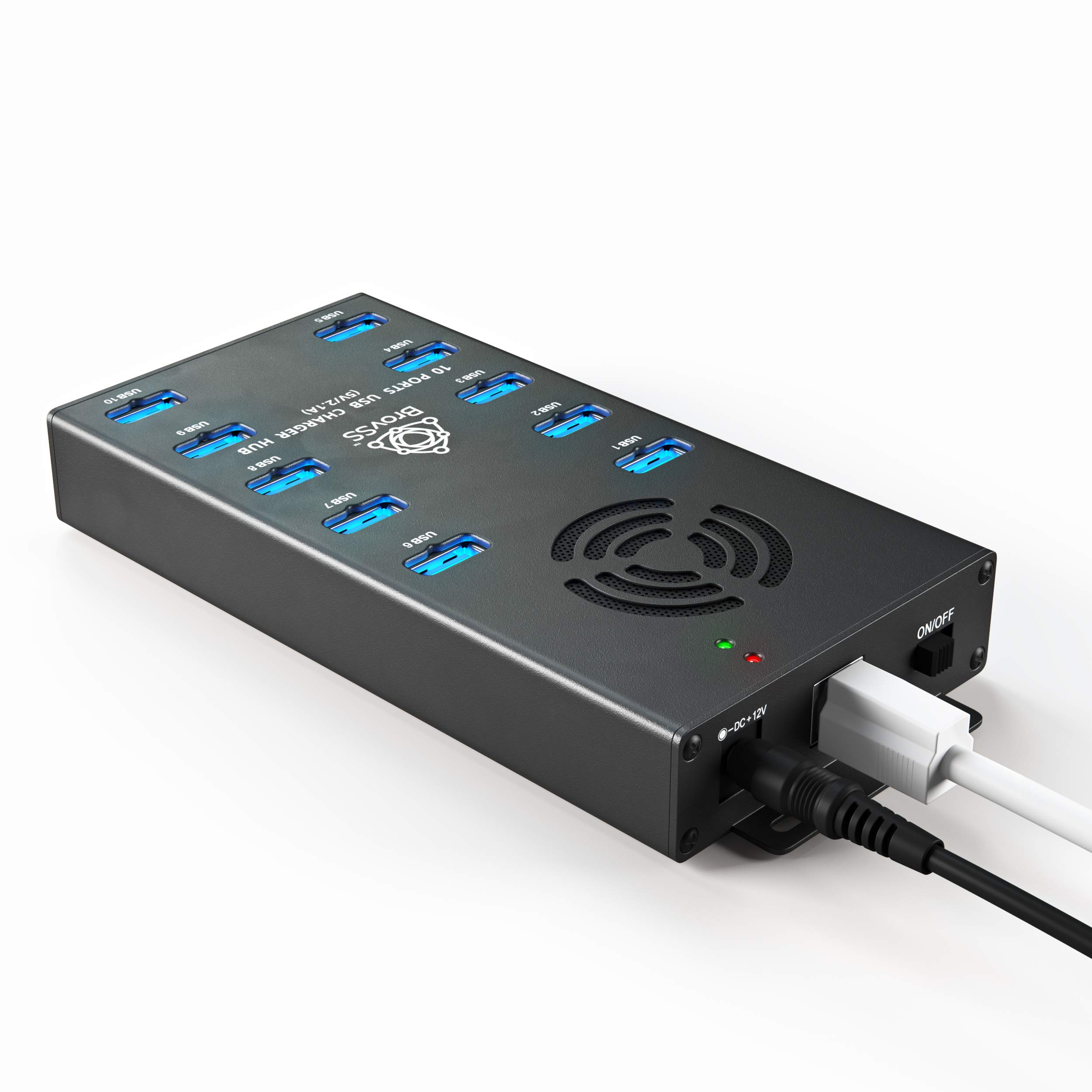 10-Port USB 2.0 Hub with 60W Power Adapter - High-Speed USB Splitter for Multiple Devices | Connect Laptops, Printers, Keyboards & More | Plug & Play for Home & Office Use (Black)