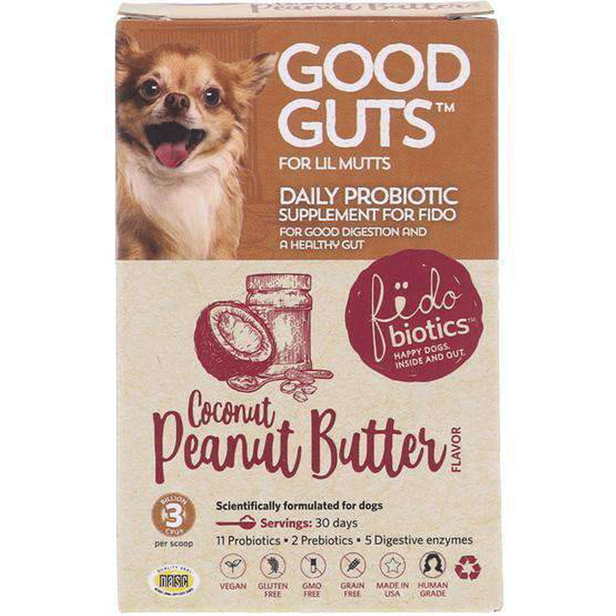 Fidobiotics Good Guts Small Mutts Coconut Peanut Butter Dog Supplements - Probiotics for Small Dogs, Digestive Health & Immune Support - Perfect for Daily Use, Travel & Treat Time
