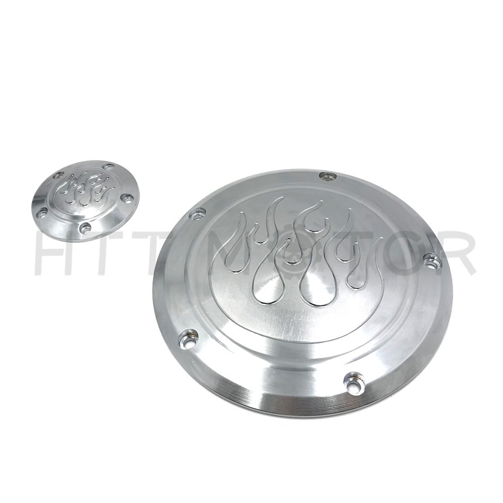 HTTMT MT429-004E Flame Derby Timer Cover - Compatible with Harley Dyna Sportster Street Bob XL 883 1200 - Chrome Motorcycle Accessory for Custom Bike Builds & Restoration Projects