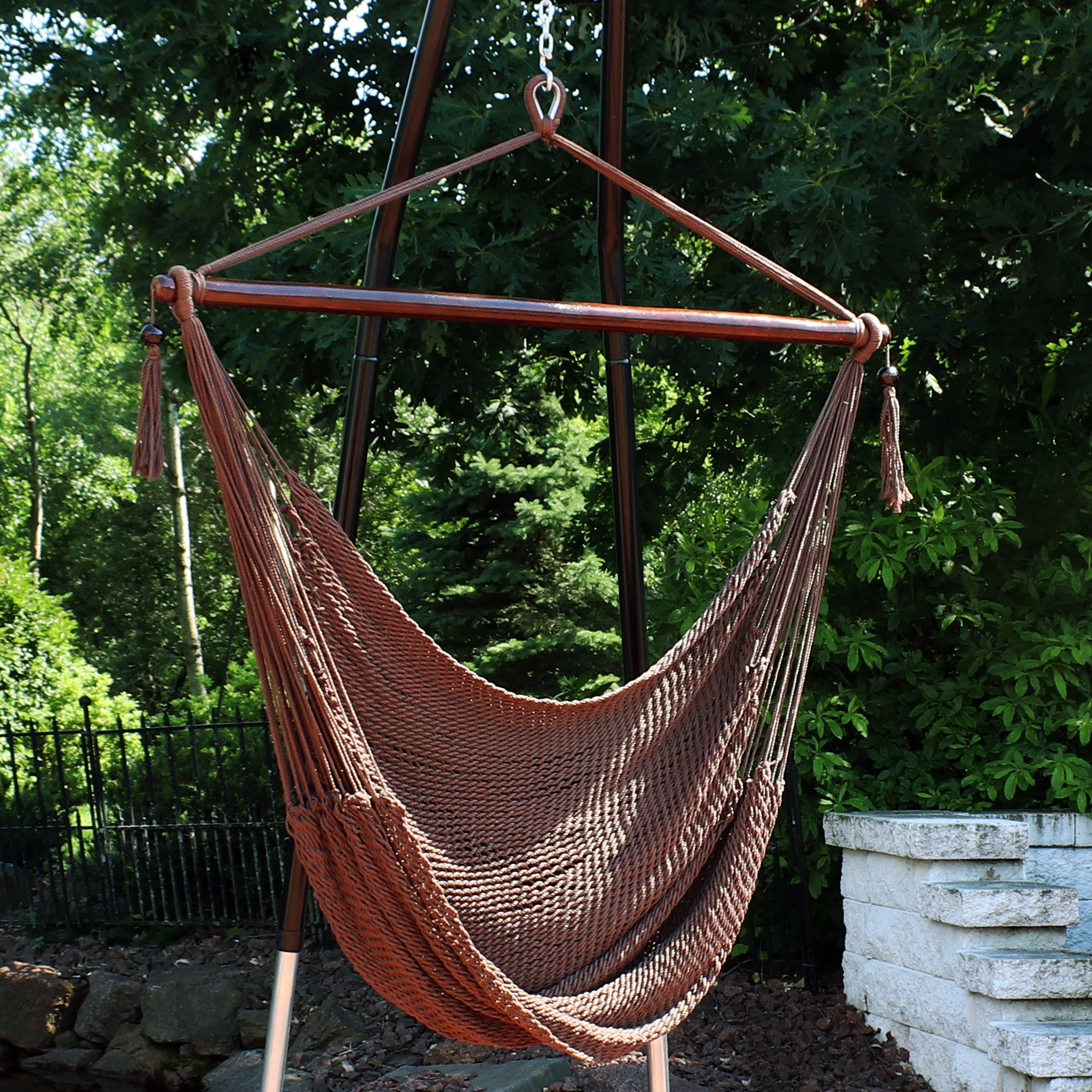 Extra Large Caribbean Polyester Rope Hammock Chair for Outdoor Relaxation - Perfect for Backyard, Patio, Poolside & Beach Lounging