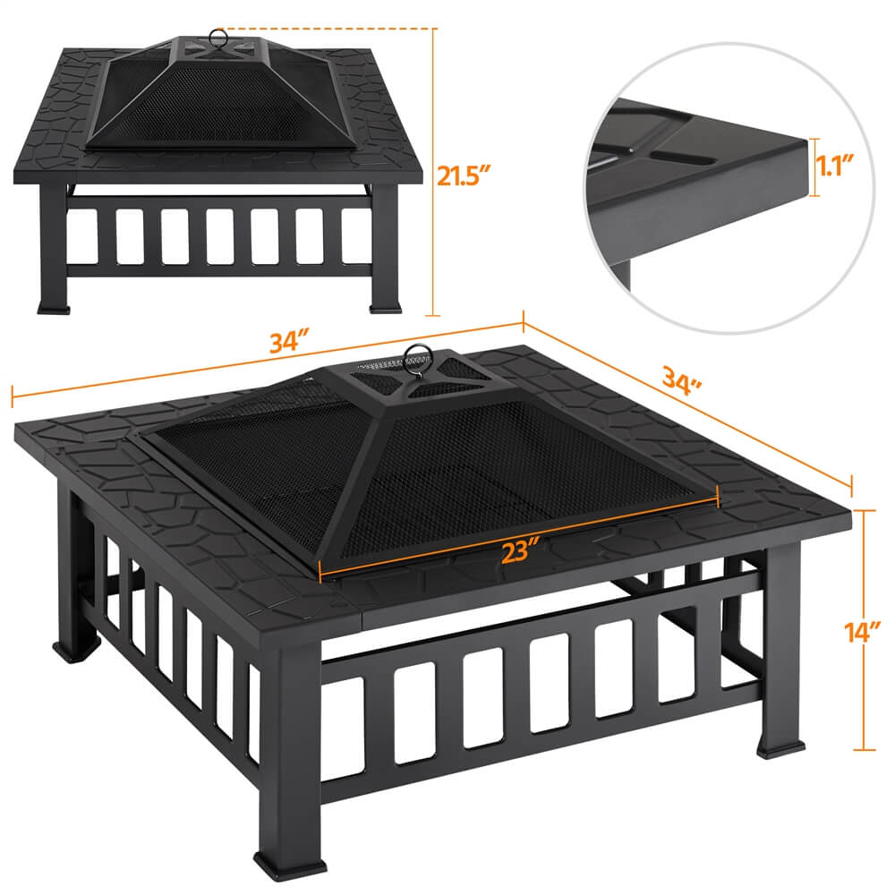 Yaheetech 34 Inch Square Fire Pit Table - Outdoor Patio Heater with Lava Rocks - Perfect for Backyard, Garden, and Camping Gatherings