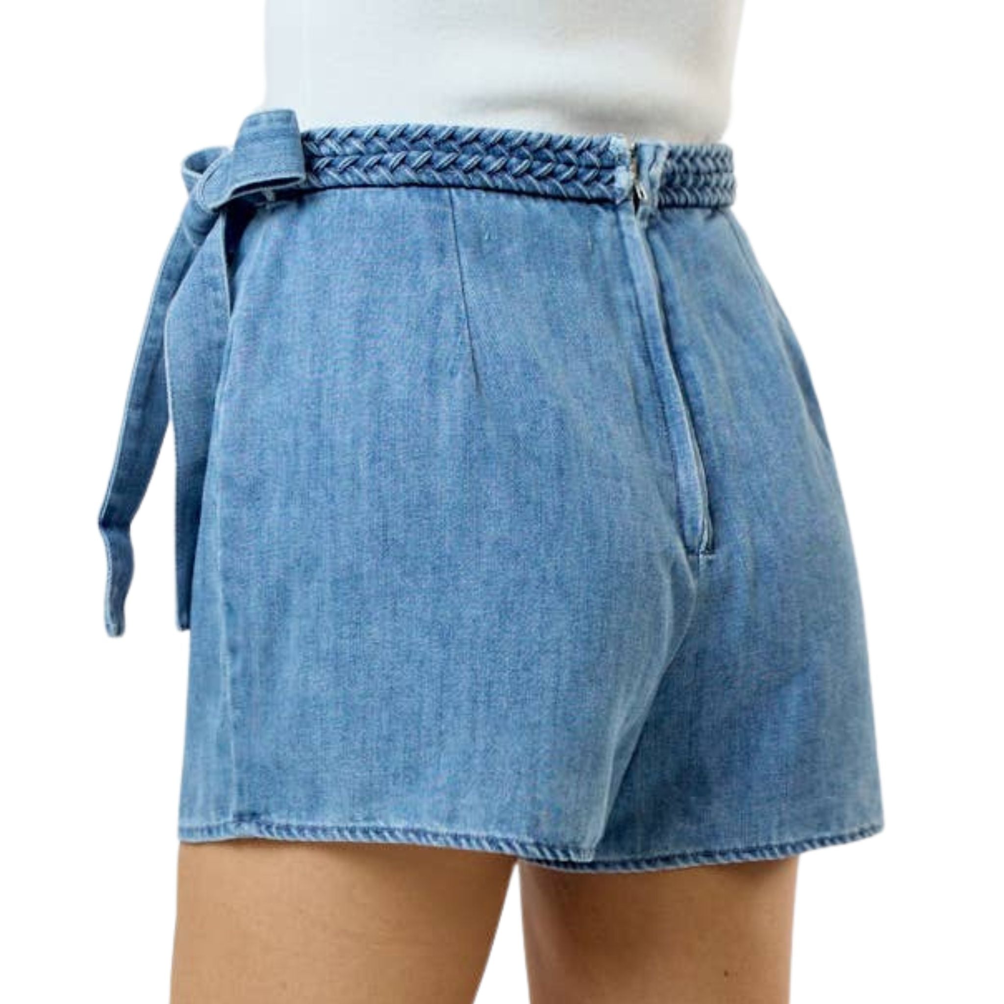 Braided Denim Waist Tie Wrapped Skort - High Waisted Stretch Denim Skirt with Adjustable Belt for Women | Perfect for Casual Outings, Summer Dresses & Office Wear