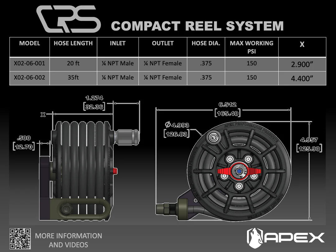 APEX Compact Air Hose Reel System (CRS) 20 Ft - Retractable Air Compressor Hose Reel for Garage, Workshop & Automotive Use