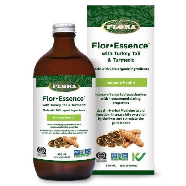 Organic Flora Flor Essence with Turkey Tail & Turmeric Extract - 500mL Herbal Supplement for Immune Support & Wellness - Perfect for Daily Detox & Holistic Health Routines