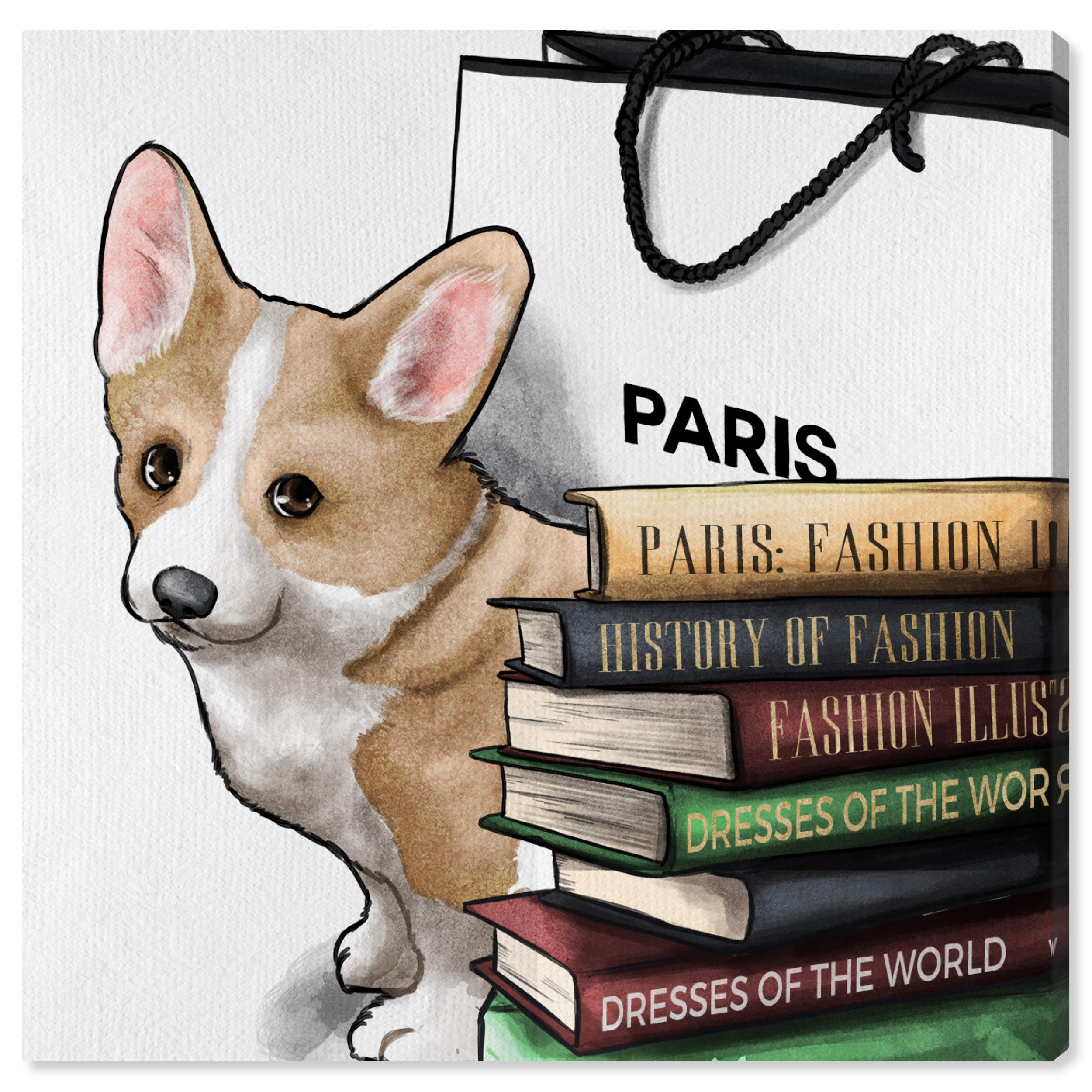 Oliver Gal Artist Co. Fashion Books Corgi Wall Art Canvas Print - 24x24 Inch Brown & White Animal Home Decor - Perfect for Living Room, Bedroom, Nursery & Office Decor